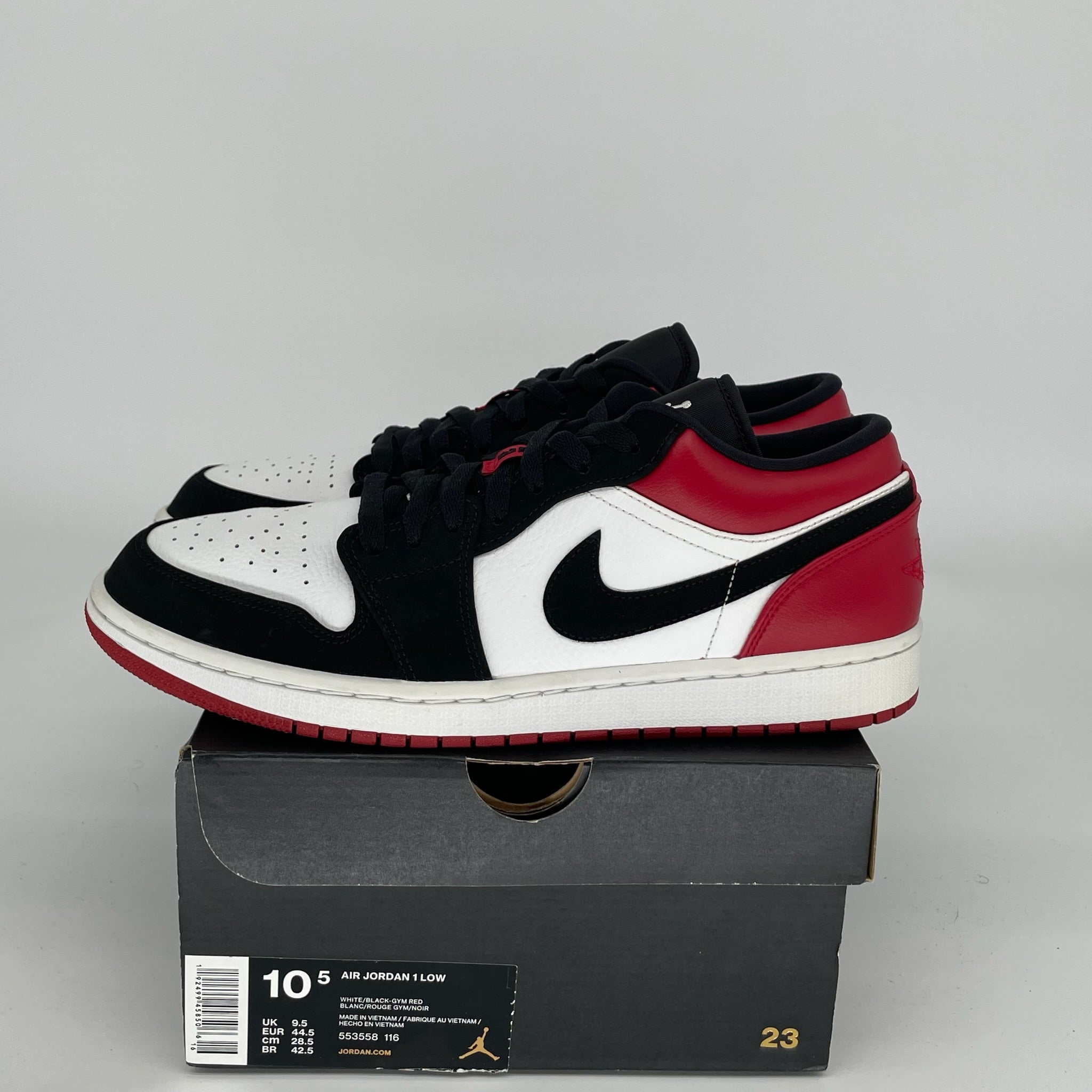AIR JORDAN 1 LOW Black Toe Men's Basketball Shoes Size 10.5 - Style 553558-116 | Retro Sneakers for Casual Wear, Street Fashion & Sports Enthusiasts