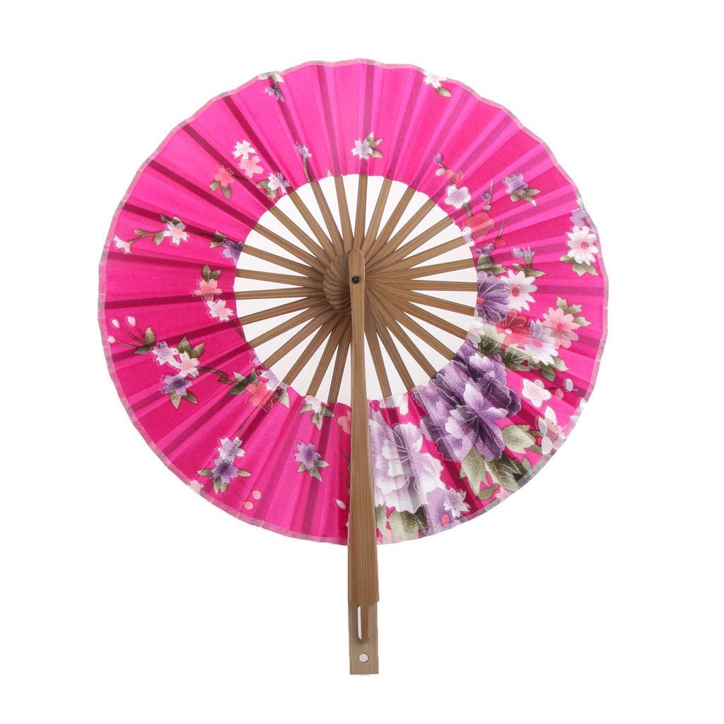 Japanese Vintage Handheld Folding Fan - Round Floral Design for Wedding, Dance Party & Cosplay | Perfect for Summer Cooling, Traditional Performances & Asian-Themed Events