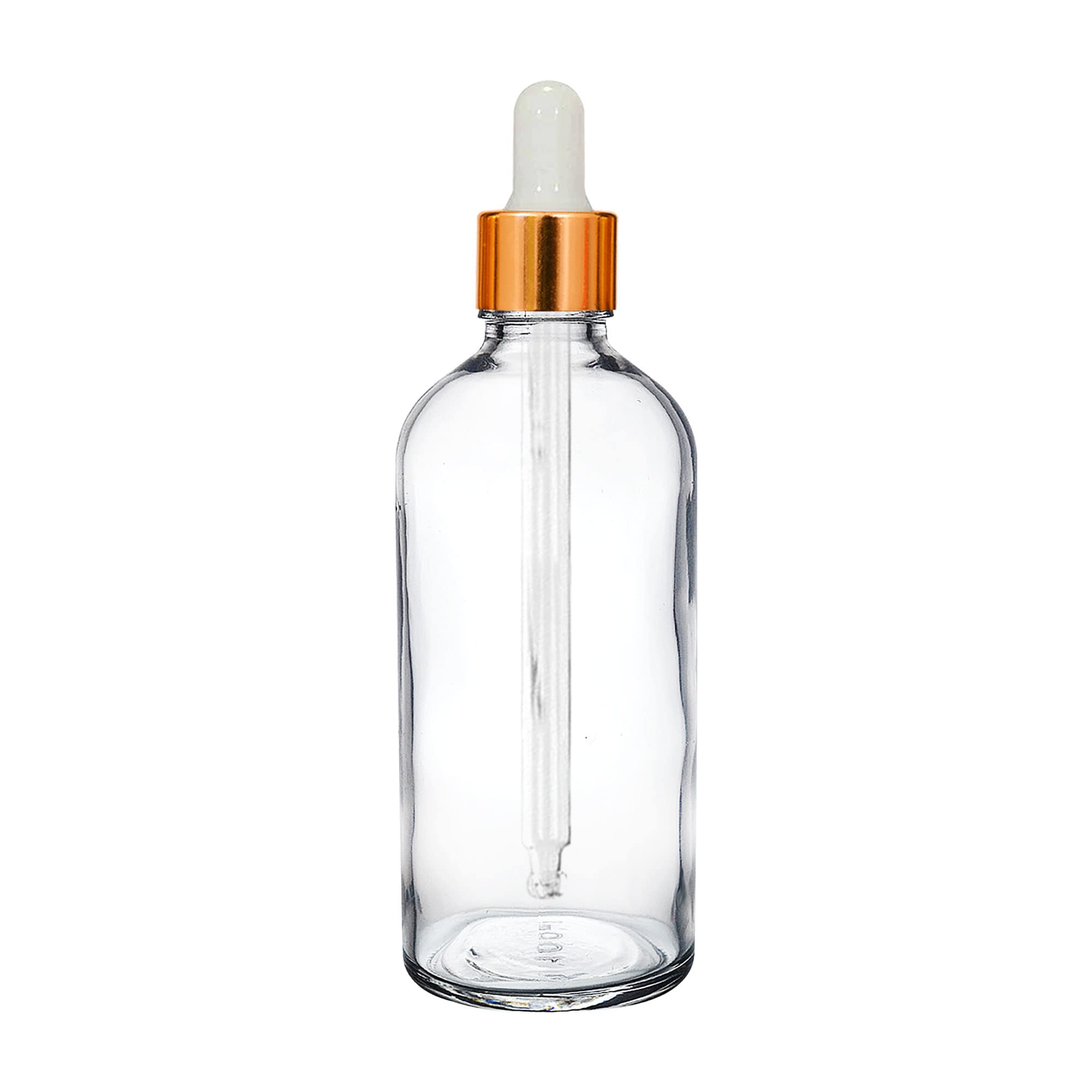 NSB Herbals 100ml Clear Round Empty Glass Bottle with Glass Dropper, Golden Ring & White Silicone Teat - Refillable for Essential Oils, Perfumes, DIY Beauty (Pack of 1) | Perfect for Aromatherapy, Travel & Home Fragrance