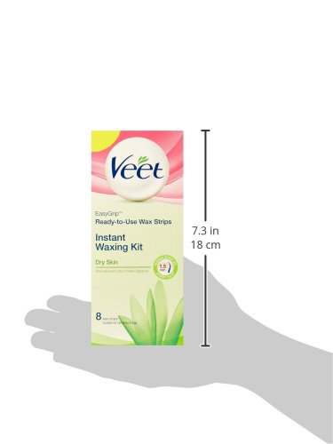 Veet Full Body Waxing Kit for Dry Skin - 8 Wax Strips with Soothing Aloe Vera - At-Home Hair Removal for Legs, Arms & Bikini Area - Gentle Formula for Sensitive Skin - Perfect for Pre-Vacation Smoothing & Quick Touch-Ups