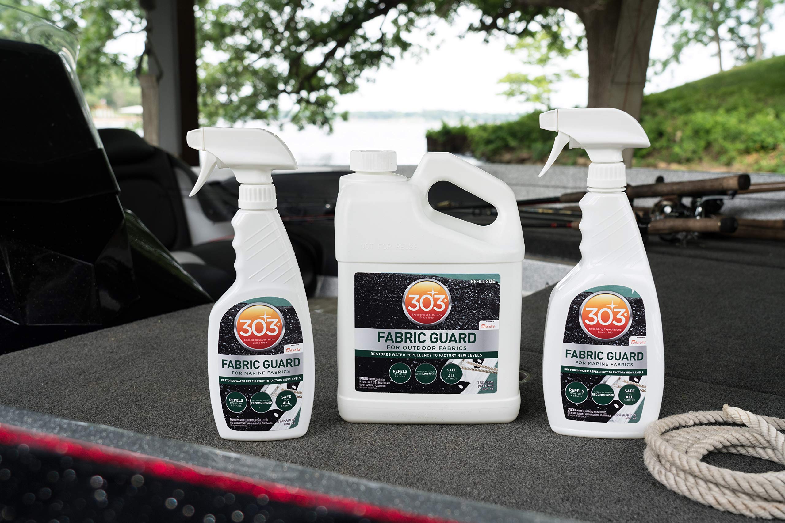 303 Marine Fabric Guard - Water & Stain Repellent Restorer for Boats, Upholstery & Outdoor Fabrics | Restores to Factory New Condition | Easy Application | Safe for All Fabrics | 1 Gallon (30674) | Perfect for Marine Seats, RV Furniture & Outdoor Cushions