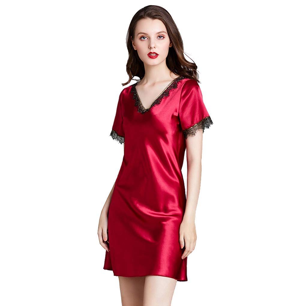 Silk Short Sleeve Pajama Set for Women - Comfortable Sleepwear Nightdress & Lounge Tracksuit - Perfect for Bedtime, Relaxing at Home or Vacation