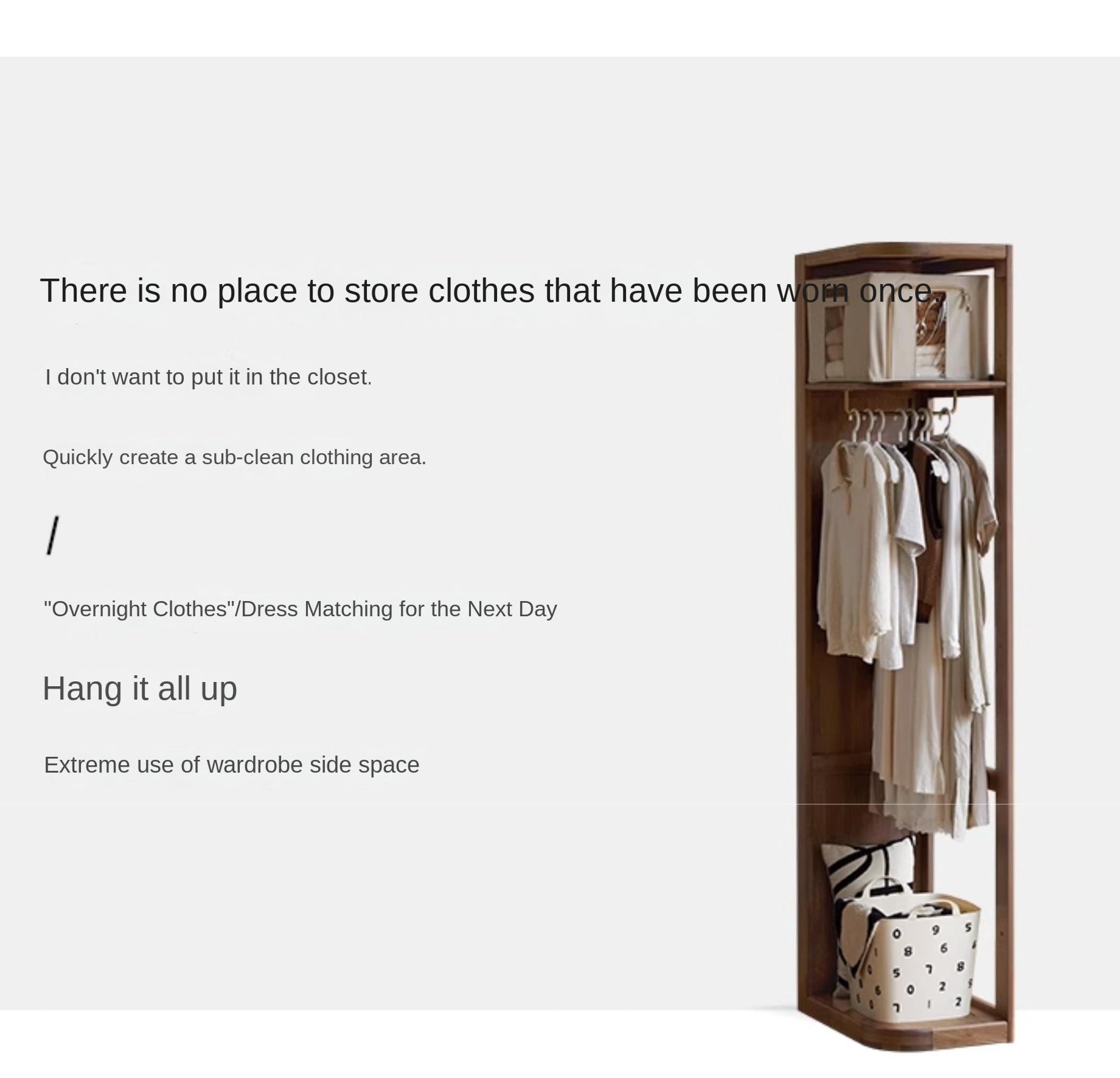 Premium Black Walnut Solid Wood Storage Rack - Space-Saving Floor Corner Hanger for Entryway, Bedroom & Bathroom Organization