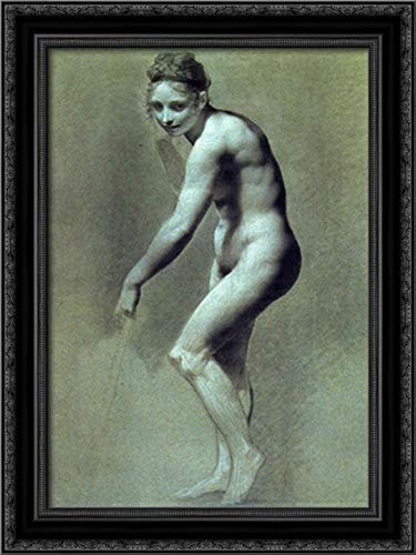 Pierre Paul Prud'hon Framed Charcoal and Chalk Drawing - 18x24 Inch Female Nude Art on Canvas with Black Ornate Wood Frame | Elegant Home Decor for Living Room, Bedroom or Office