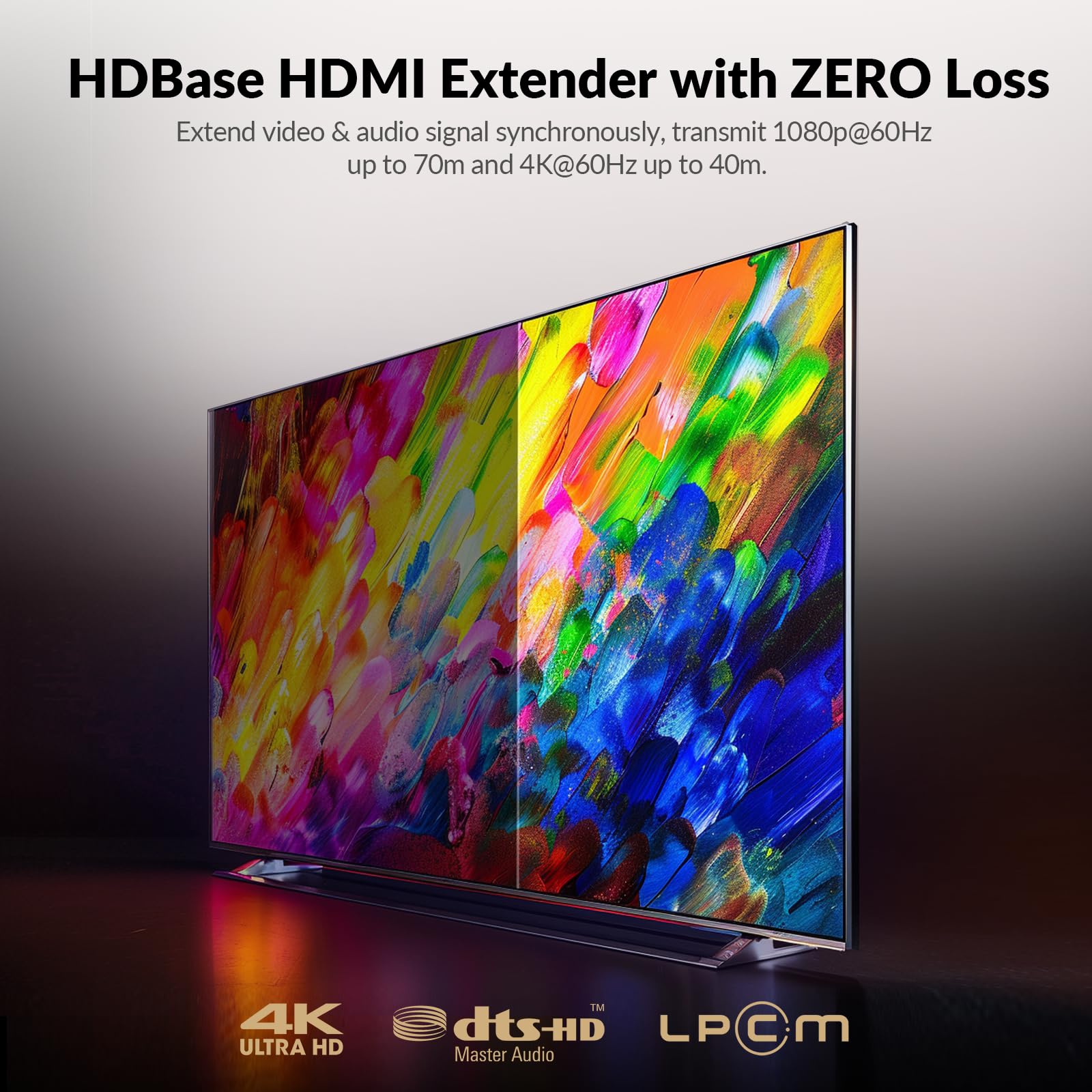 AV Access HDBaseT HDMI Extender - 4K@60Hz 130ft, 1080P@60Hz 230ft Over Cat5e/6/6a/7 Cable | Supports CEC, PoE, IR, RS232, EDID & HDCP 2.2 (4KEX70-L) | Perfect for Home Theater, Conference Rooms & Digital Signage