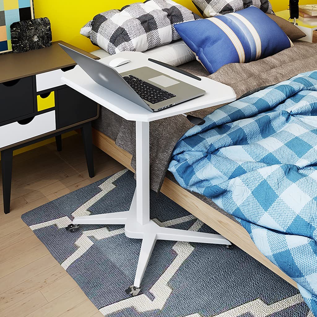 Adjustable Height Mobile Standing Laptop Desk with Wheels - Tiltable Tabletop Rolling Computer Cart for Office & Home Workspace (White, 70x45x73-108cm) - Perfect for Remote Work, Study & Ergonomic Standing Desks