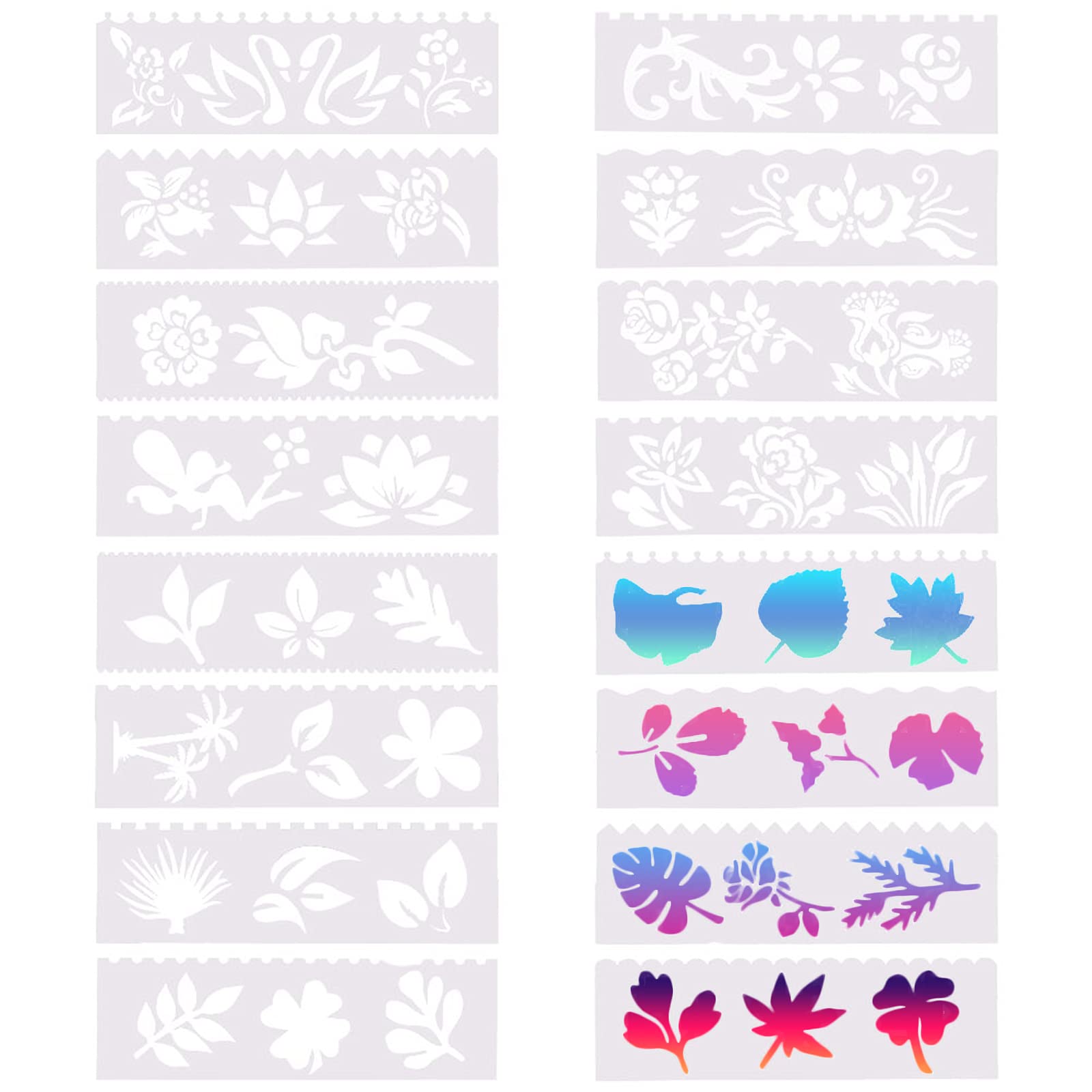 GORGECRAFT 16pcs Reusable Plastic Flower Stencils - 2x7 Inch Rose & Leaf Painting Templates for Canvas Art, DIY Crafts, Wall Decor - Perfect for Saint Patrick's Day, Spring Projects & Graphic Design (White)