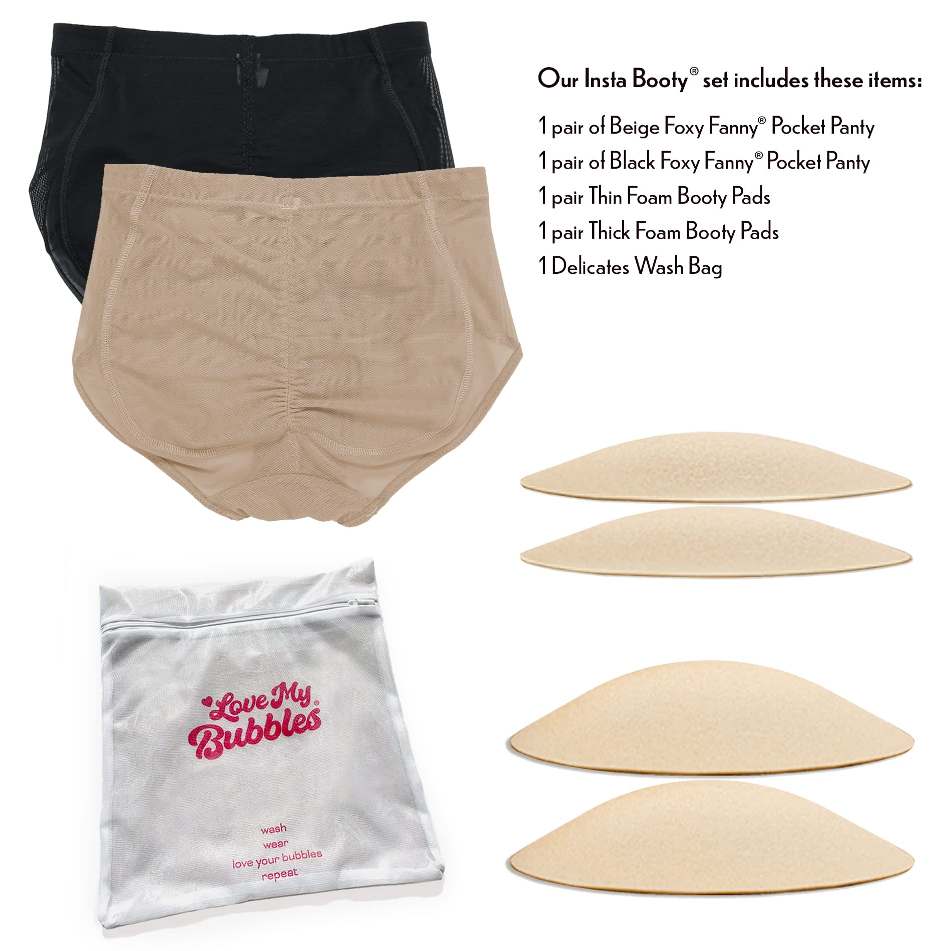 Bubbles Bodywear Insta Booty Women's Padded Panty 5-Piece Set with Thin & Thick Butt Pads - Shapewear for Instant Curves, Comfort & Confidence | Perfect for Dresses, Jeans & Special Occasions