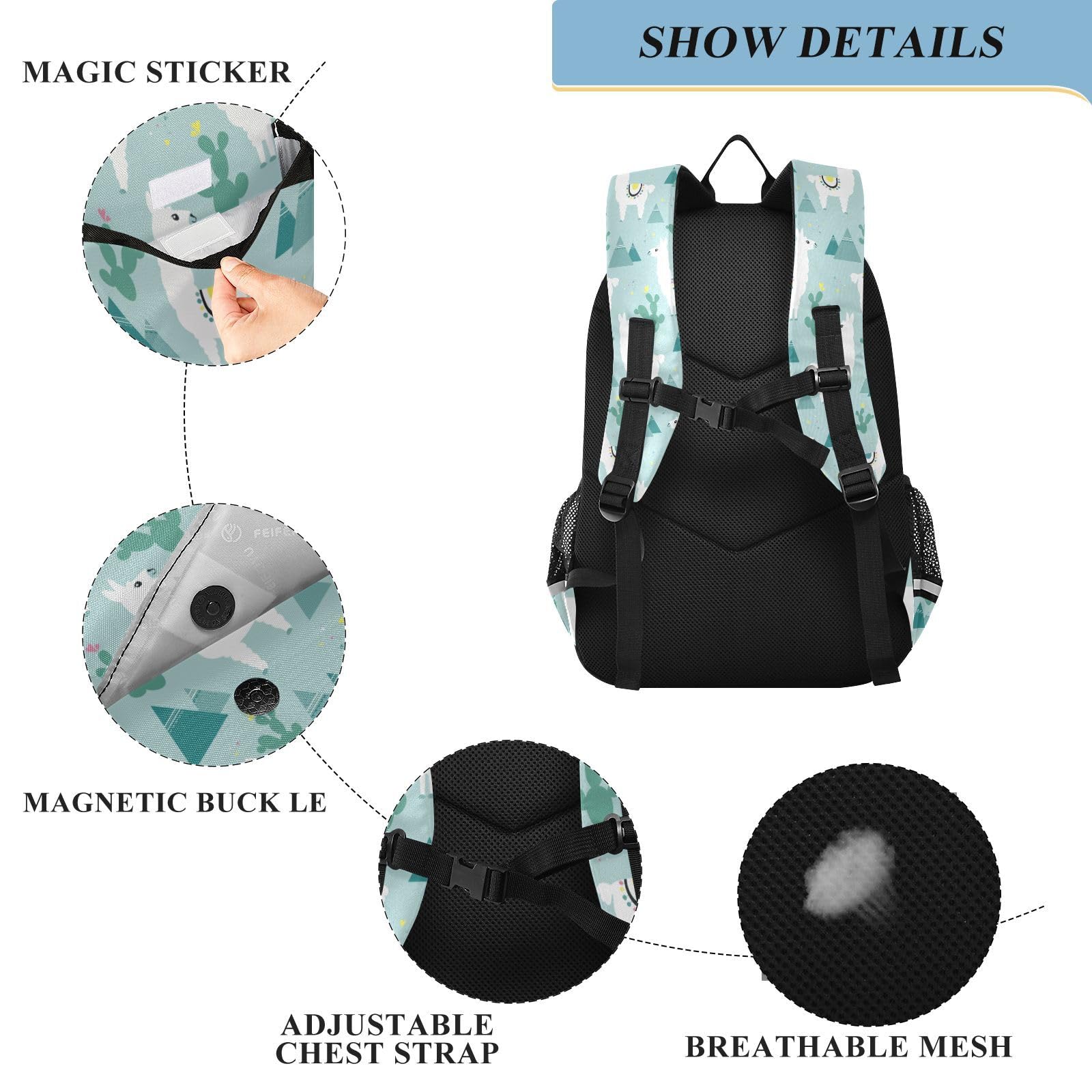 **Durable Lightweight School Backpack for Girls & Boys - Cartoon Llama Design, Multi-Compartment Bookbag with Side Pocket, Reflective Strip & Double Zipper - Perfect for Teens, College & Travel**