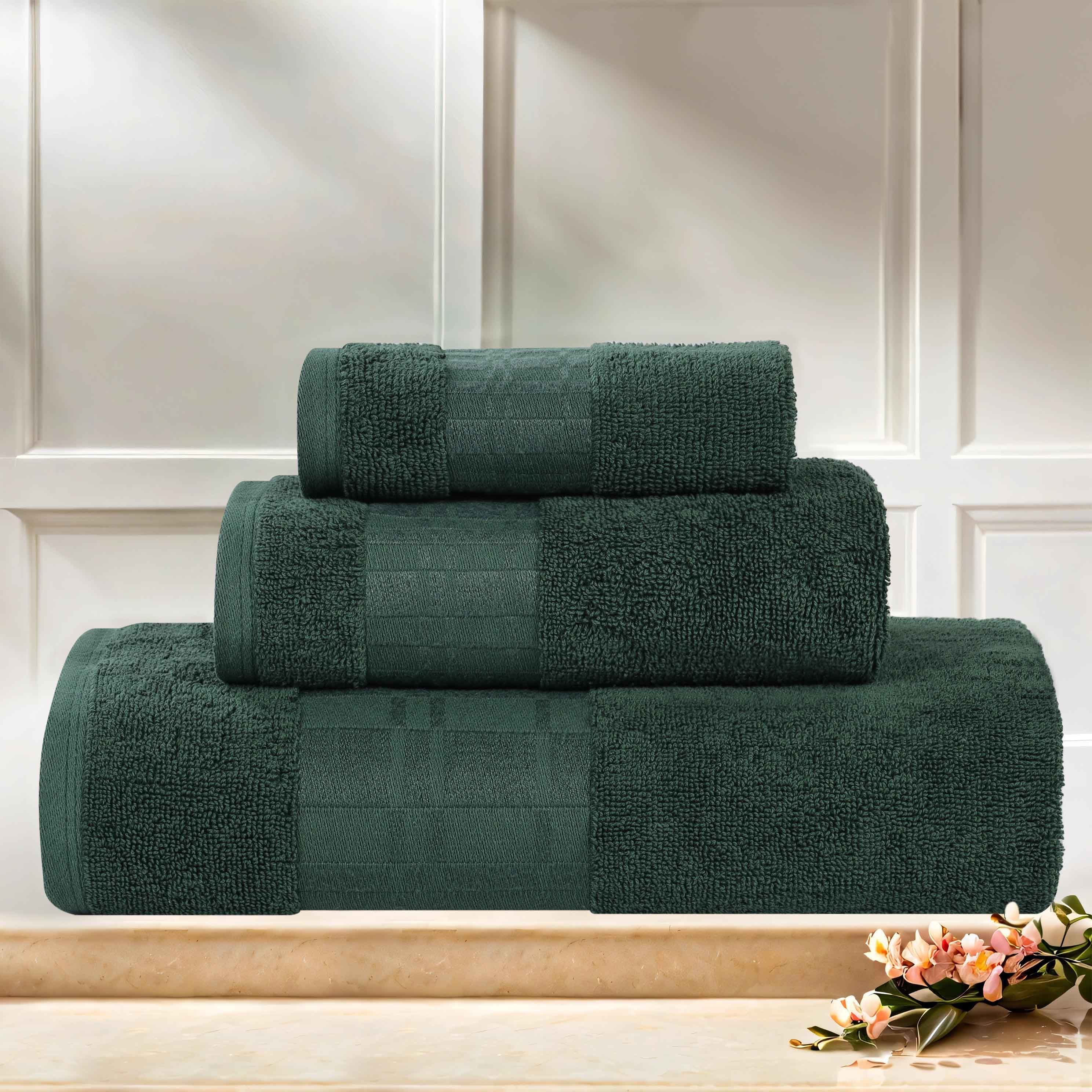 Larissa Cotton Geometric Embroidered 3-Piece Bath Towel Set - Soft & Absorbent for Bathroom, Spa, and Beach Use