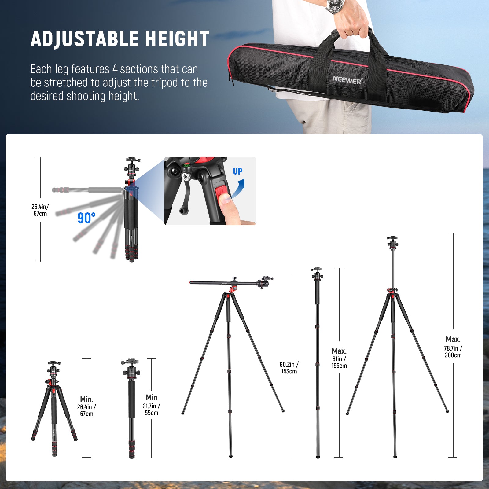 NEEWER N284L+G0 Professional Camera Tripod Monopod with 360° Ball Head for DSLR, Mirrorless Cameras - Perfect for Travel, Vlogging, Photography & Video Shooting