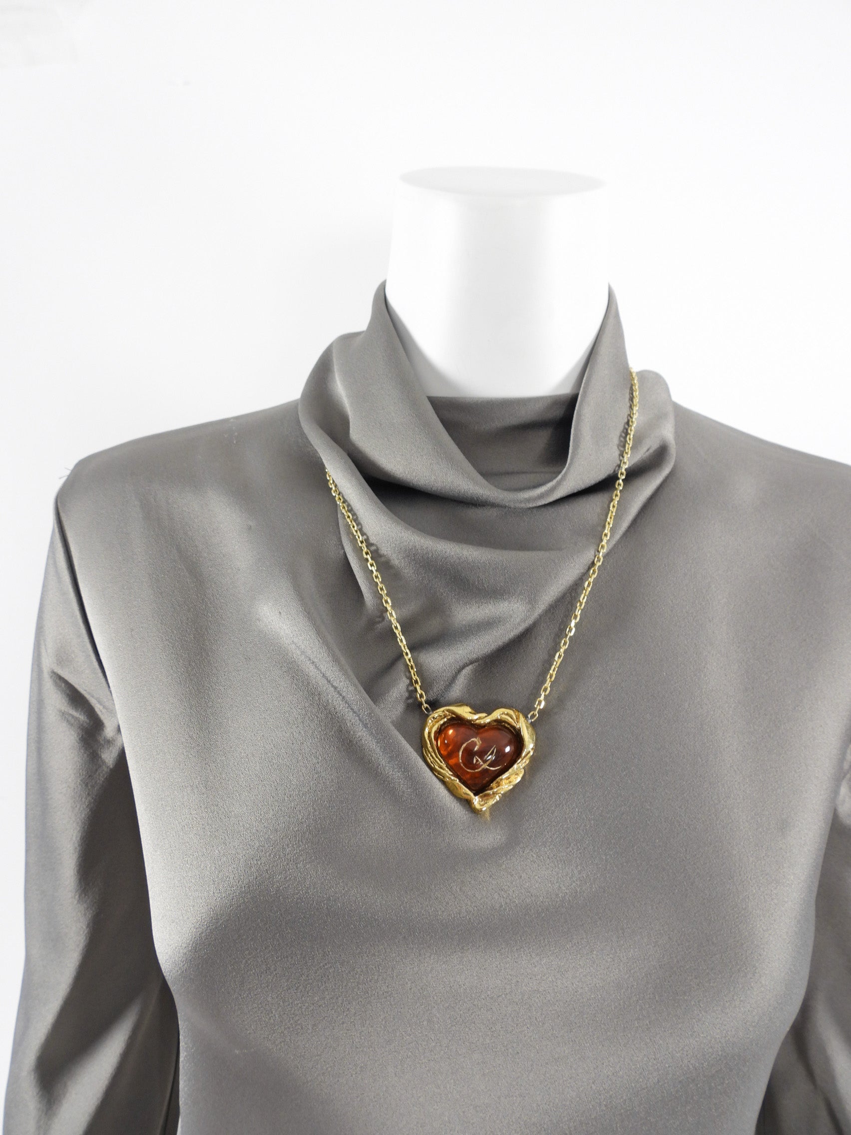Vintage Christian Lacroix 1990s Resin Heart Pendant Necklace - Perfect for Retro Fashion, Gift Giving & Special Occasions