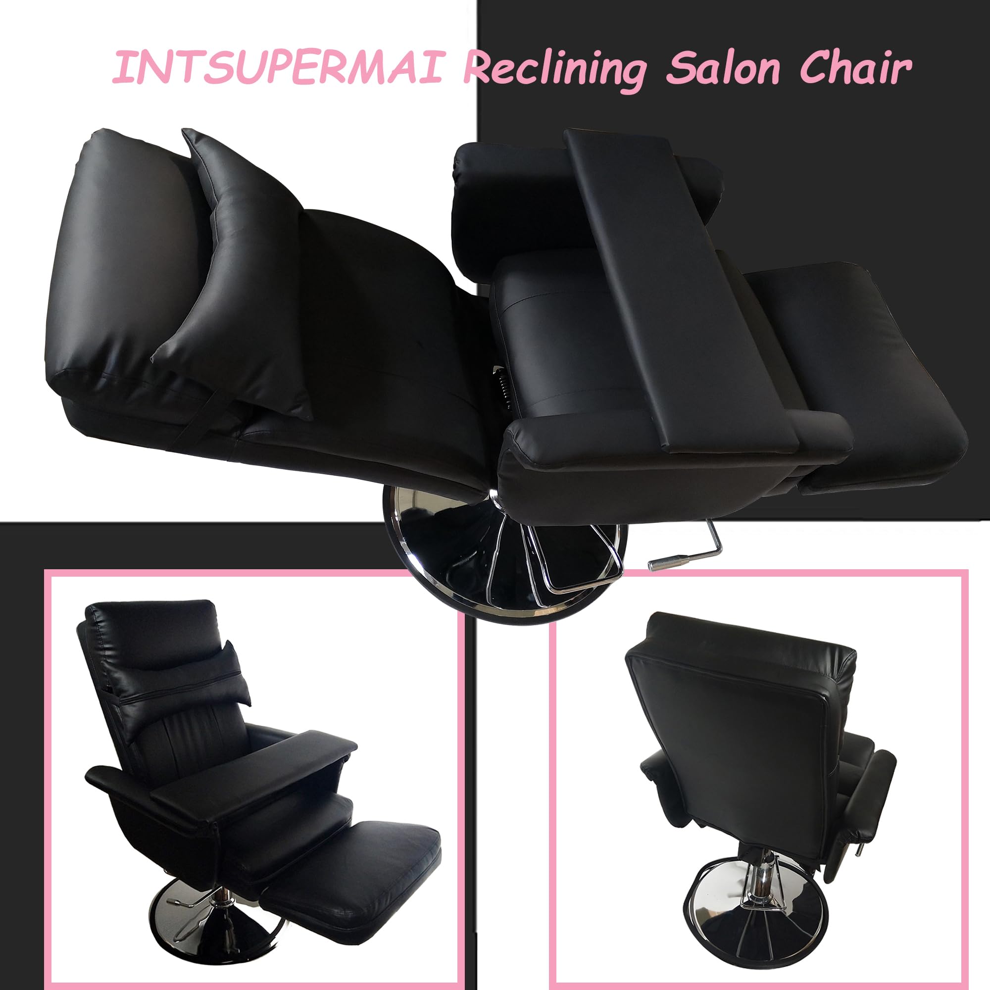 **INTSUPERMAI Hydraulic Facial Beauty & Tattoo Reclining Salon Chair - 360° Swivel, Lockable, 440lbs Weight Capacity - Perfect for Spa, Massage, and Tattoo Studios (Black)**