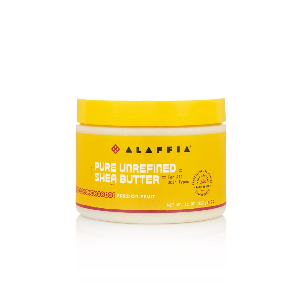ALAFFIA Pure Unrefined Shea Butter with Passion Fruit Extract - 11oz (312g) for Dry Skin, Hair Care & DIY Beauty Recipes