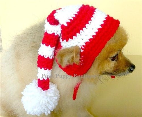 Crochet Red and White Striped Elf Beanie Hat - Christmas Holiday Party Costume Accessory for Women & Men - Perfect for Xmas Photos, Ugly Sweater Parties and Winter Festivities