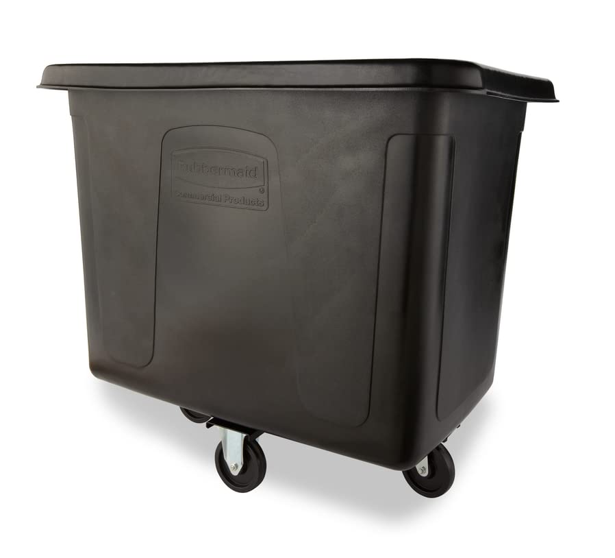 Rubbermaid Commercial Heavy-Duty Cube Basket Truck with Wheels - 500 lbs Capacity, Rectangular Black Utility Cart for Laundry, Waste, Trash & Heavy Materials - Ideal for Warehouses, Restaurants & Industrial Use