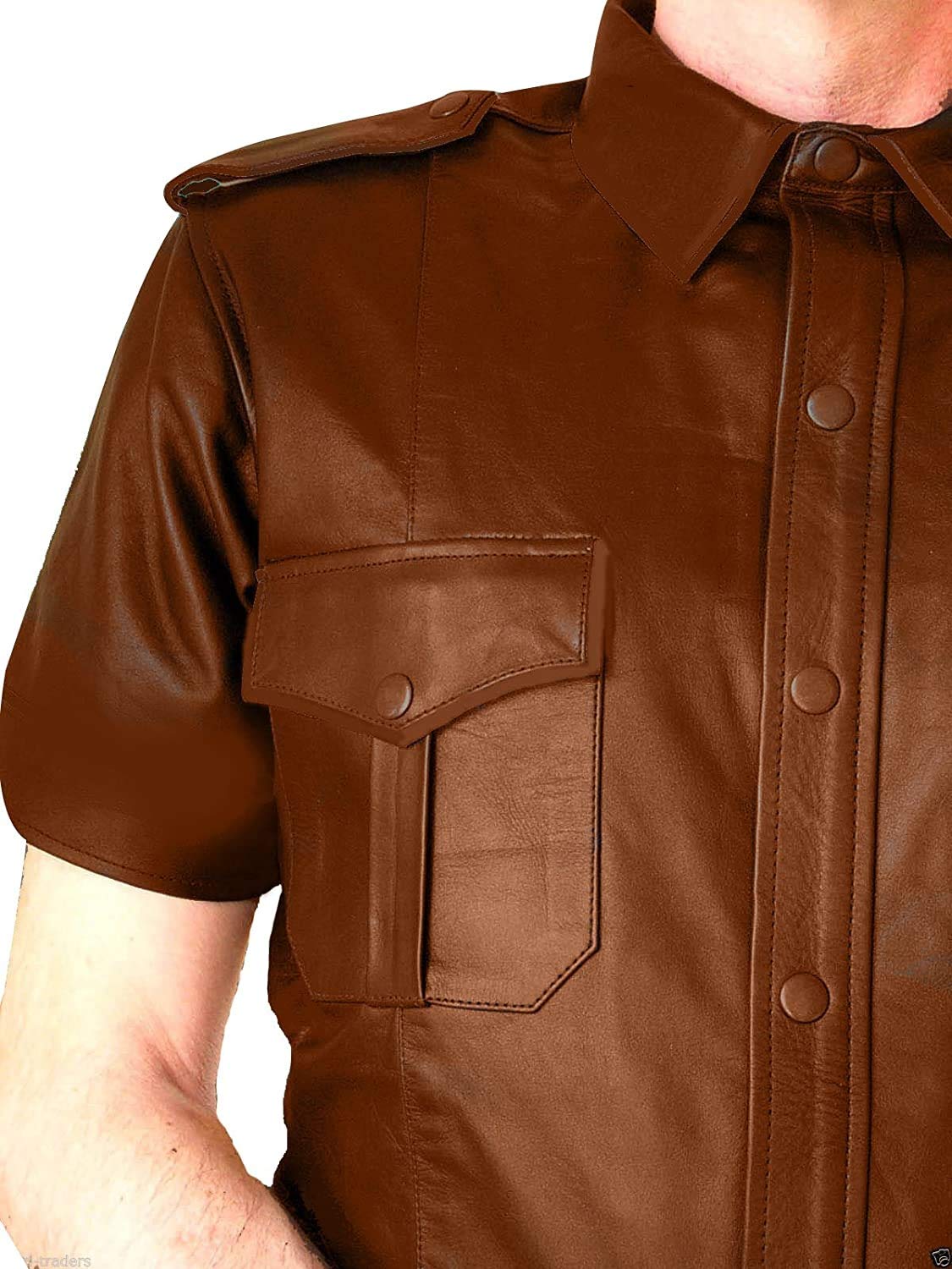 Premium Genuine Cow & Sheep Leather Police Uniform Shirt for Men - BLUF Gay Fashion, Hot Lamb Leather Shirt - Perfect for Cosplay, Uniform Parties & LGBTQ+ Events