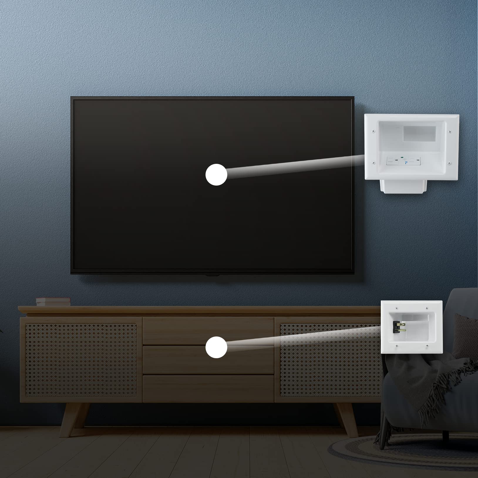 DATA COMM Electronics In-Wall Cable Management Kit with Duplex Surge Protector - Behind Wall TV Wire Organizer & Cord Concealer for Sleek Home Theater Setup - Easy DIY Installation No Electrician Needed - Perfect for Living Room, Bedroom & Office TV Mounting