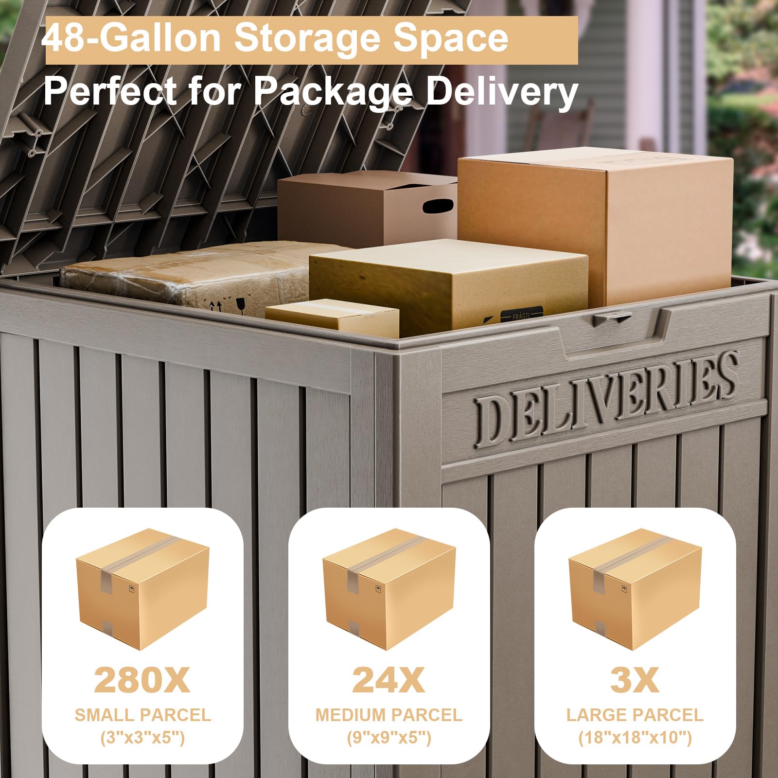 Lockable Outdoor Package Delivery Box - Large Waterproof Double-Wall Resin Storage Deck Box for Porch & Patio (Light Brown, Single Tier) | Secure Mail & Package Protection for Homes, Apartments & Outdoor Spaces