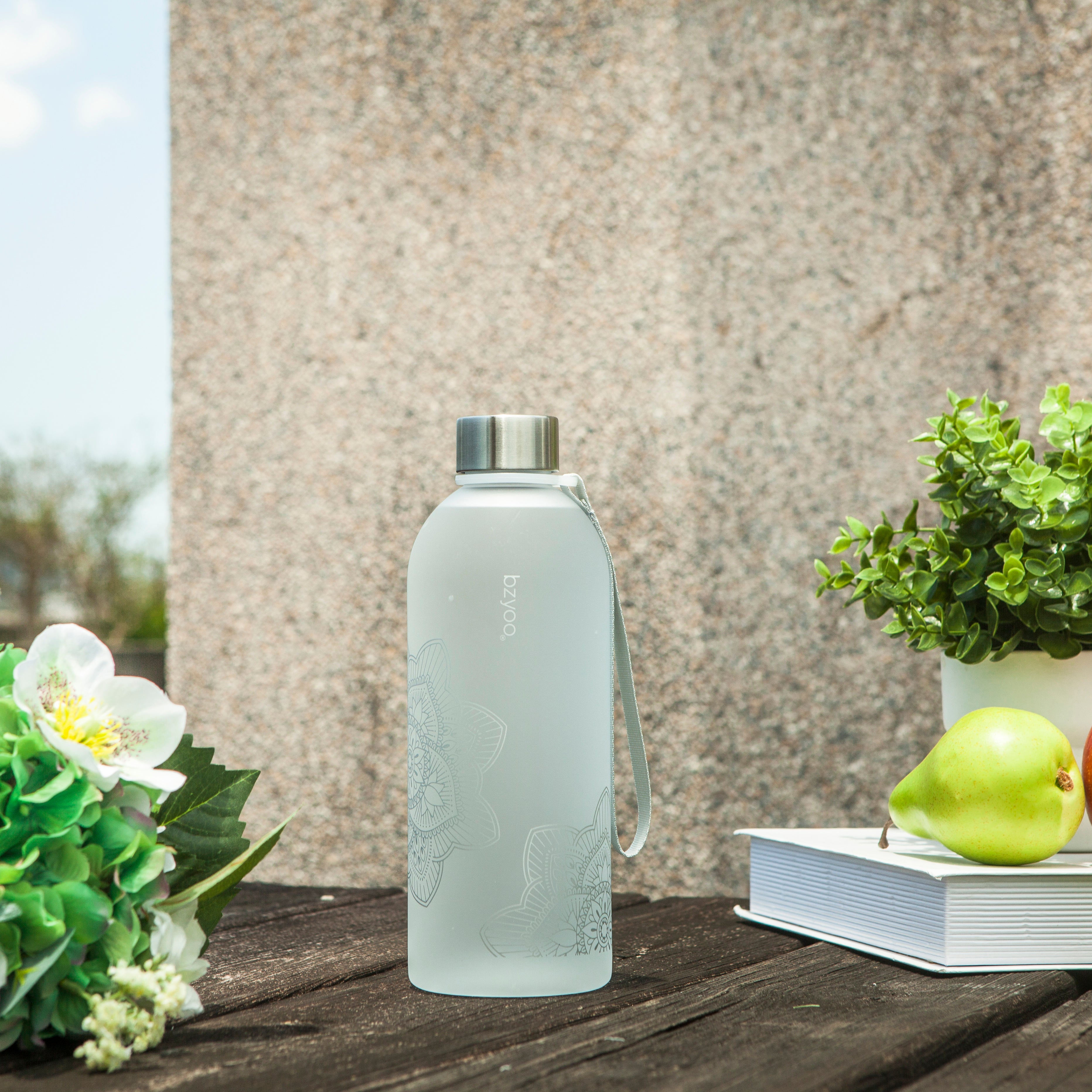 32oz La La Mandala Time Marker Tritan Water Bottle with Carrying Strap - BPA Free, Leak Proof, Motivational Water Tracking - Perfect for Gym, Yoga, Hiking & Daily Hydration (Silver)