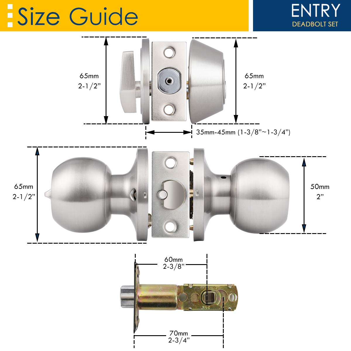 2 Pack Keyed Alike Door Knob & Deadbolt Set - Satin Nickel Finish for Home Security