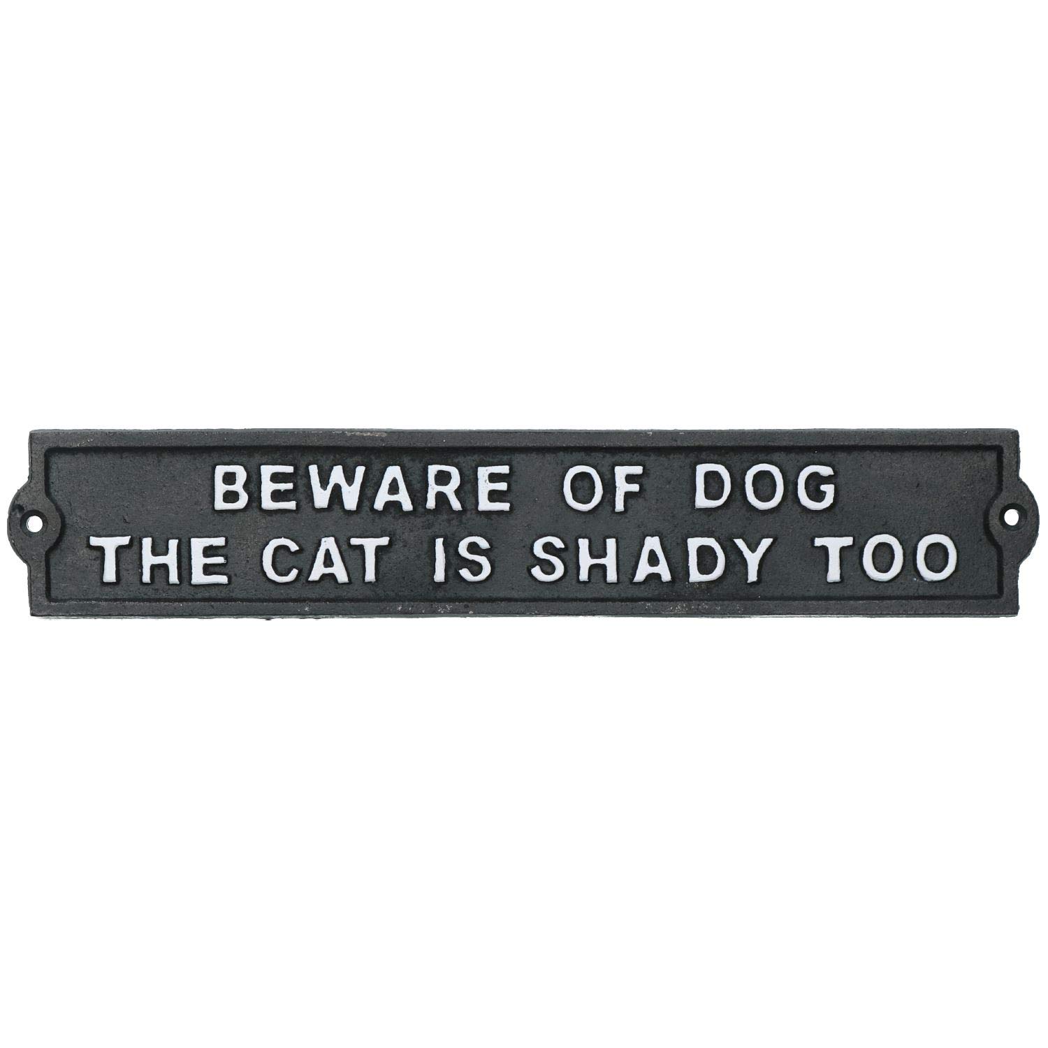 Vintage Beware of Dog & Shady Cat Cast Iron Sign - Rustic Wall Plaque for Door, Gate, Garden & Home Decor - Perfect for Farmhouse, Porch & Yard Warning Sign