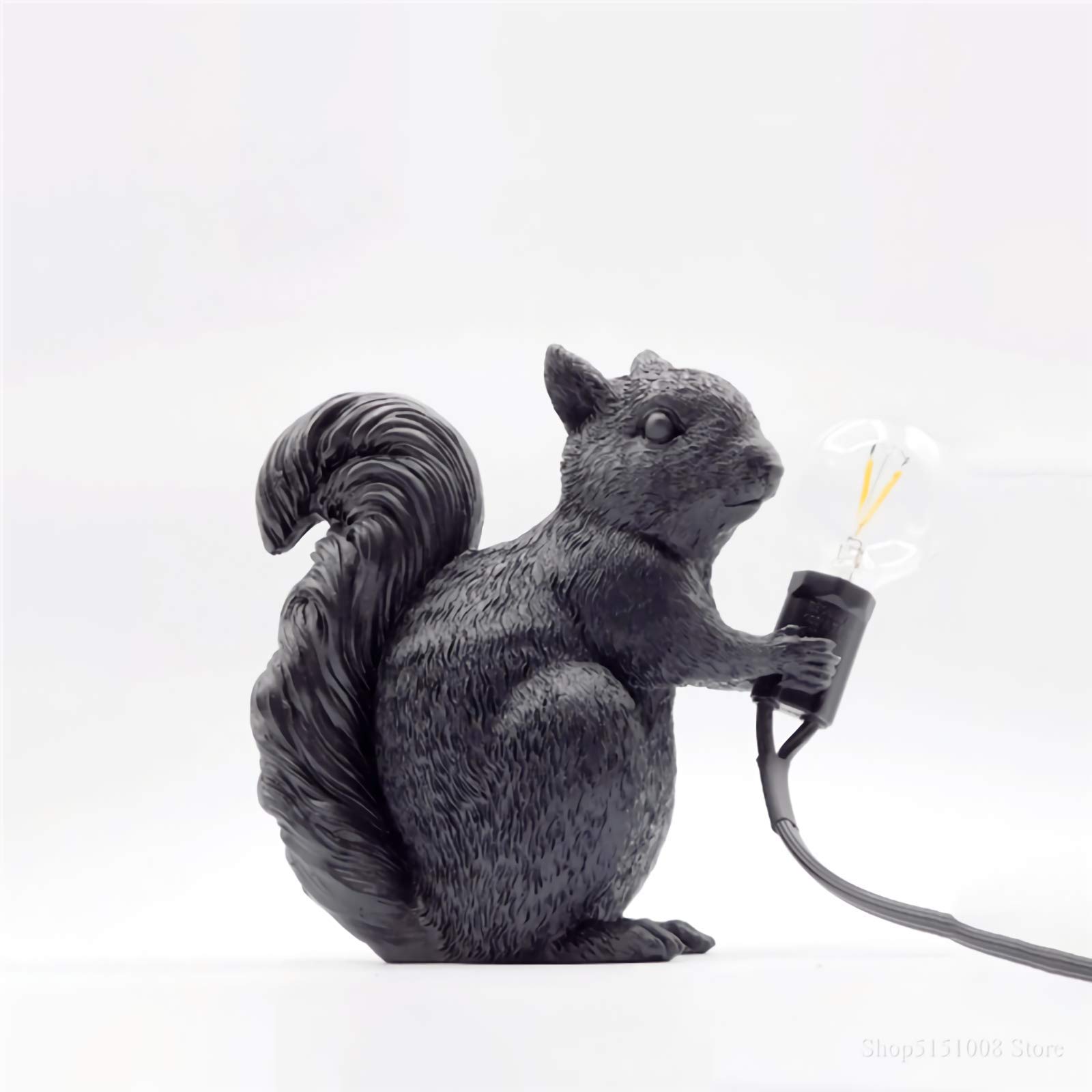 Resin Squirrel Desk Lamp - Portable Night Light for Kids, Children's Room, Bedroom, Dorm & Study | Perfect Gift for Home, Office & Nursery Decor (Black)