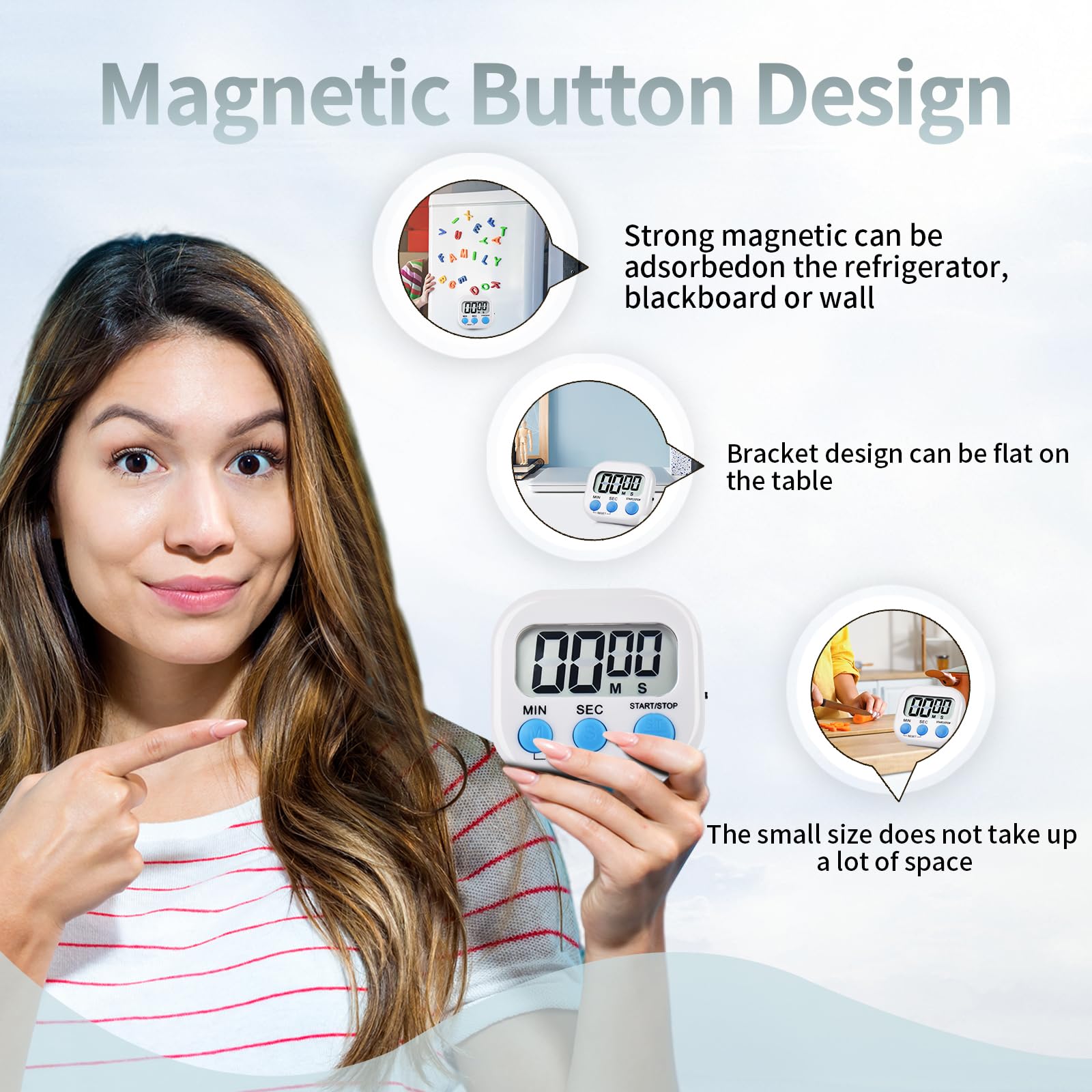 4 Pack Magnetic Digital Kitchen Timer with Large Display & Loud Alarm - Countdown Timer for Cooking, Baking, Gym, Classroom, Games, Study Breaks (4 Colors: Pink, Green, Orange, White) - Perfect for Meal Prep, Workout Timing & Productivity Management