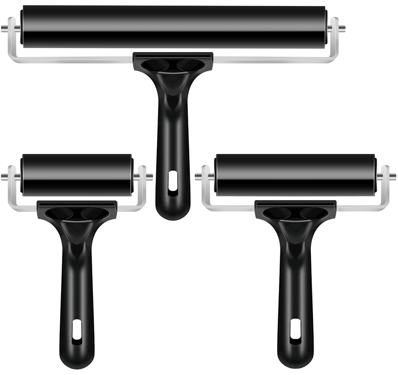 3 Pack Brayer Rollers for Crafting - Vinyl Rubber Roller for Printmaking, Cricut Maker, Gluing, Printing & Stamping (Black) | Perfect for DIY Projects, Scrapbooking & Card Making
