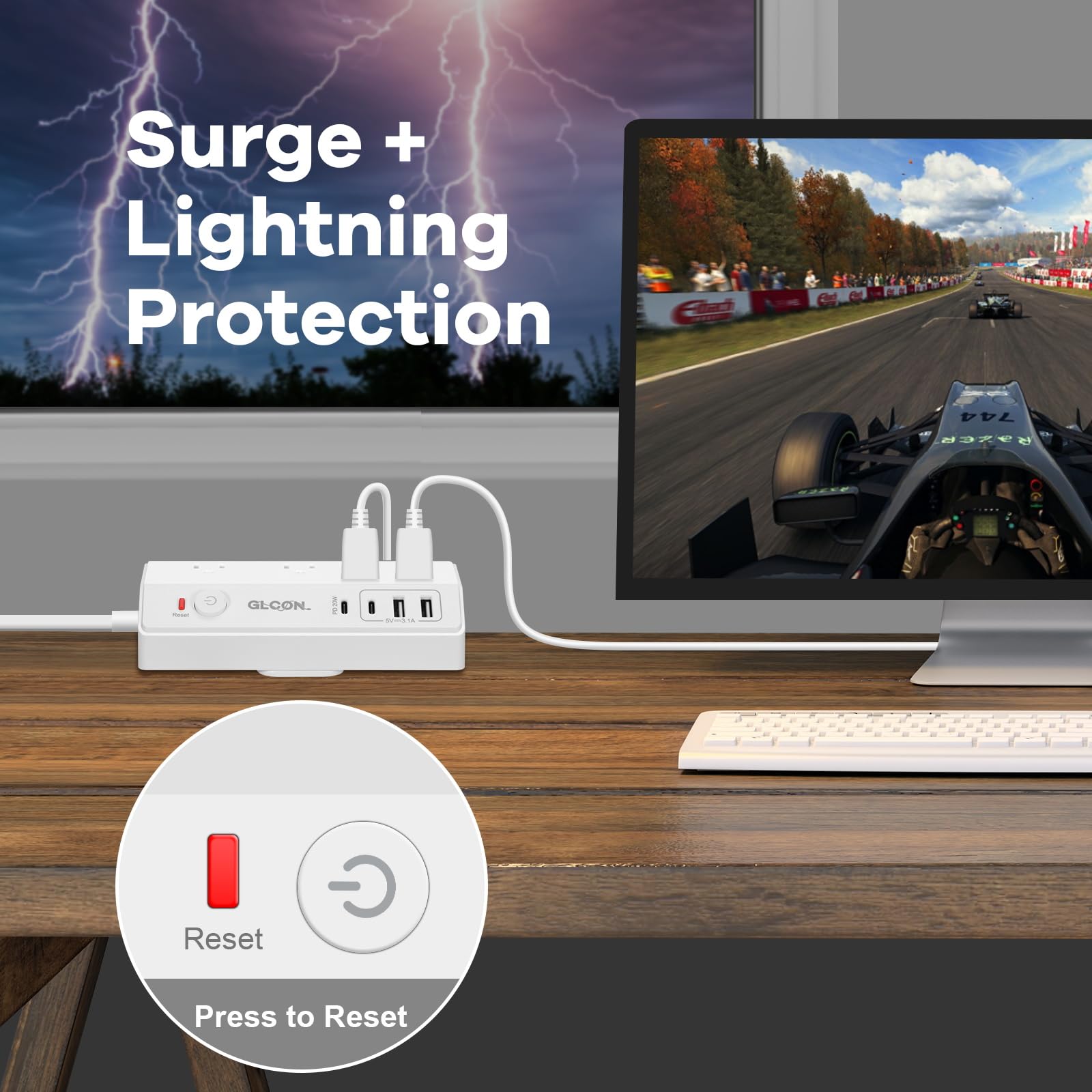 20W PD USB C Desk Clamp Power Strip with Surge Protection - 4 Outlets & 4 USB Ports Charging Station - Multi Plug Edge Mount Power Hub for Home Office, Gaming Setup & Workspace Accessories