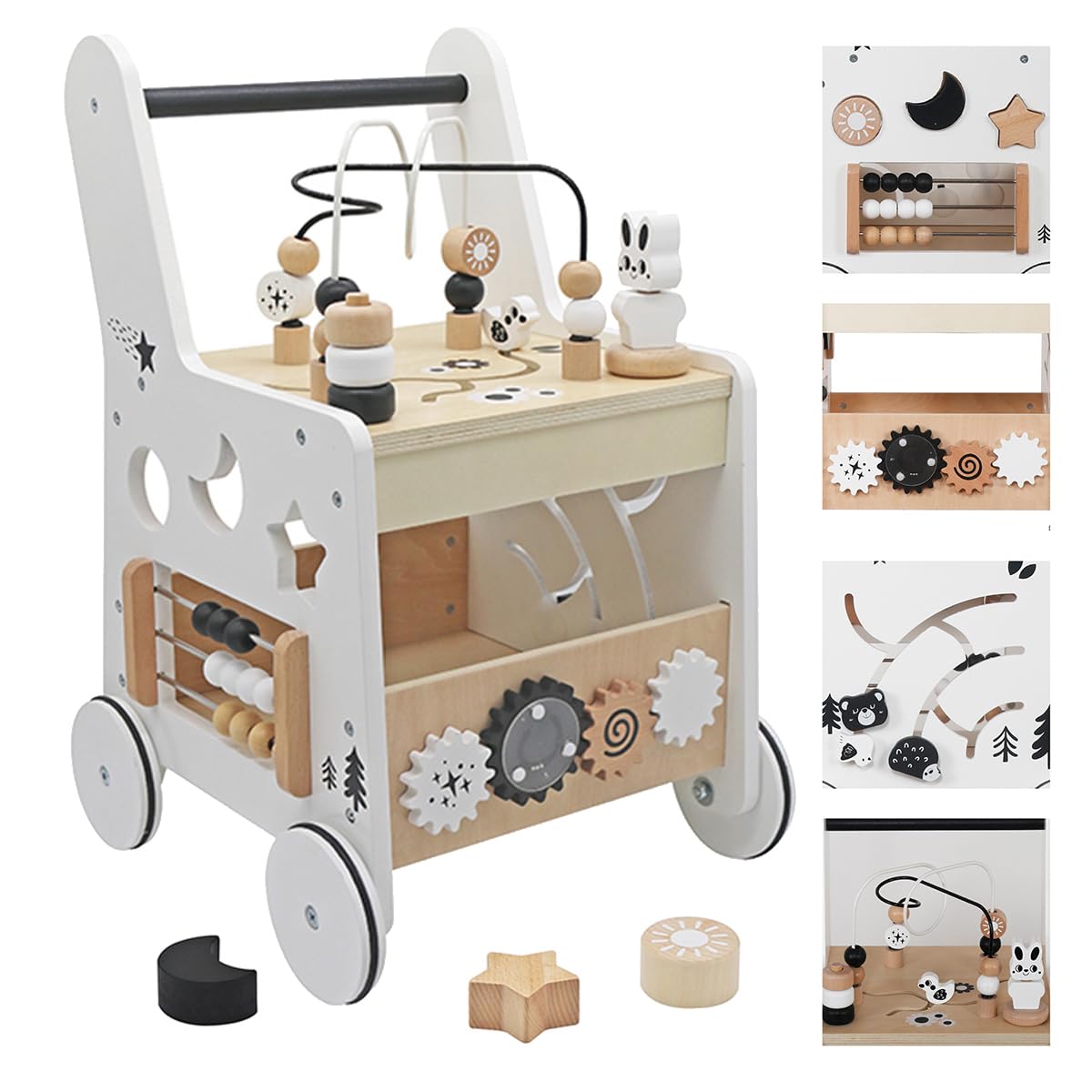 Montessori Baby Walker - 5in1 Wooden Activity Cube for Toddlers 1+ | Learning & Play Toy for Home Daycare