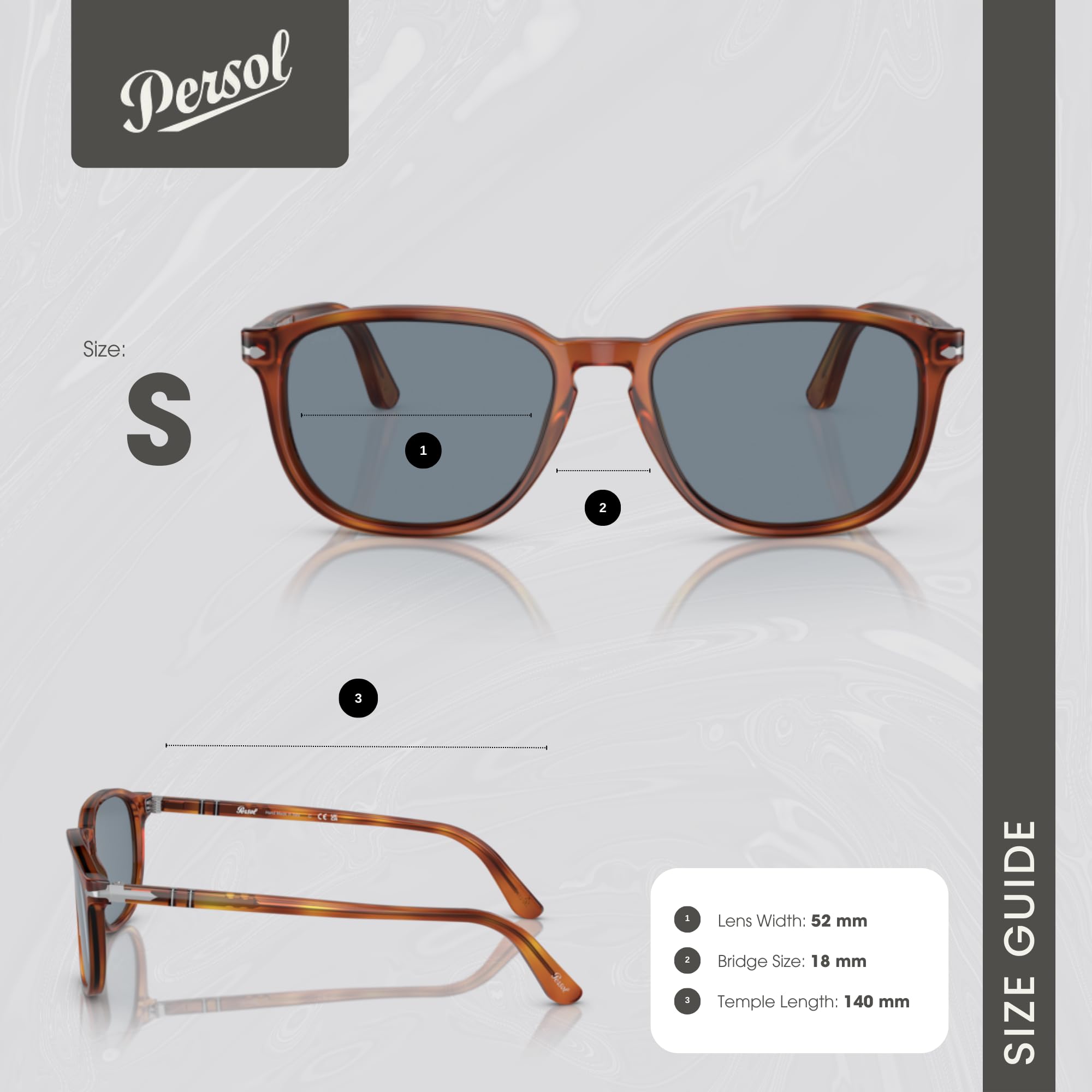 Persol PO3019S Square Sunglasses for Men - Polarized UV Protection, Classic Italian Design + Premium iWear Cleaning Kit | Perfect for Driving, Travel & Outdoor Activities