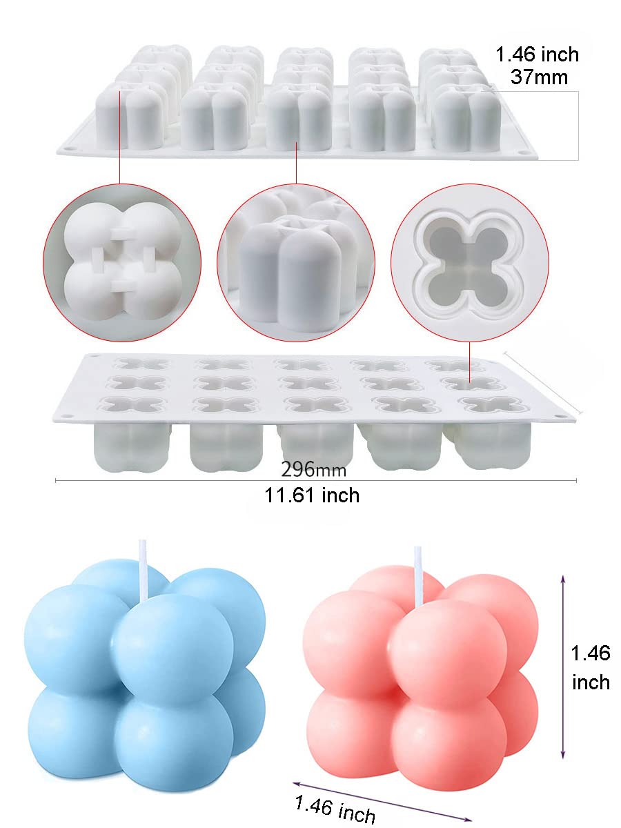 Konrisa 3D Bubble Candle Molds - 15 Cavity Silicone Cube Molds for DIY Soy Wax Candles, Baking Chocolate, Cheesecake, Mousse & Jelly Pudding | Perfect for Home Decor, Wedding Favors & DIY Craft Projects