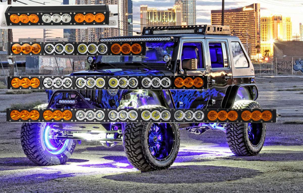 90W 16 Inch LED Light Bar with Amber/Clear Lens - Spot Flood Combo for SUV, ATV, Truck & Boat - Off-Road, Marine & Work Lighting