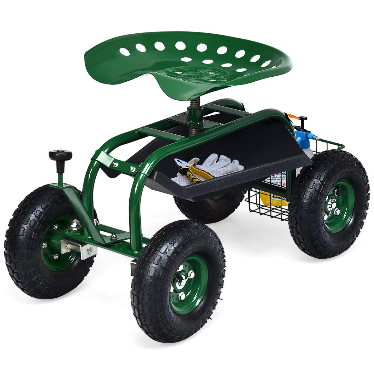 **Giantex Heavy Duty Garden Cart with Seat - Rolling Garden Stool with Wheels & Tools Basket, 360° Swivel Adjustable Height Gardening Work Seat - Outdoor Wagon Scooter for Lawn, Yard, Patio & Gardening (Green)**    *(Perfect for planting, weeding, harvesting, and outdoor relaxation - ideal for seniors and gardeners!)*