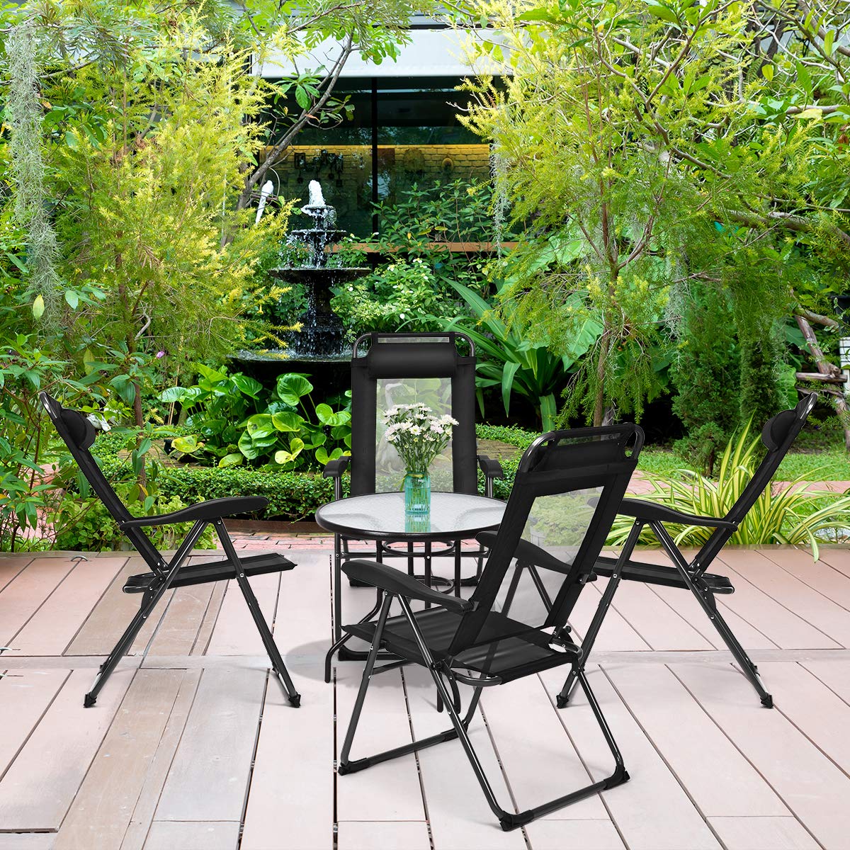 Giantex Set of 4 Folding Patio Dining Chairs - 7-Level Adjustable Backrest, 300 lbs Weight Capacity, Durable Metal Frame for Outdoor, Garden, Poolside & Camping Use