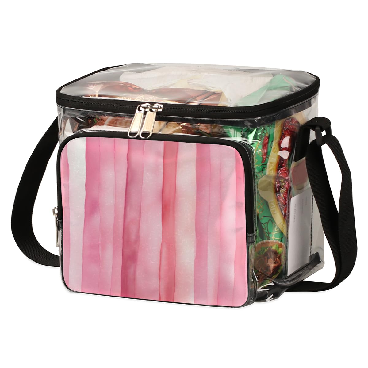 GzLeyigou Pink Striped Clear Tote Bag with Handles - Textured Transparent Crossbody Shoulder Purse for Lunch, Outdoor, Travel, Picnic, Concerts & Sports Events | Stadium Approved Clear Bag for Women & Girls