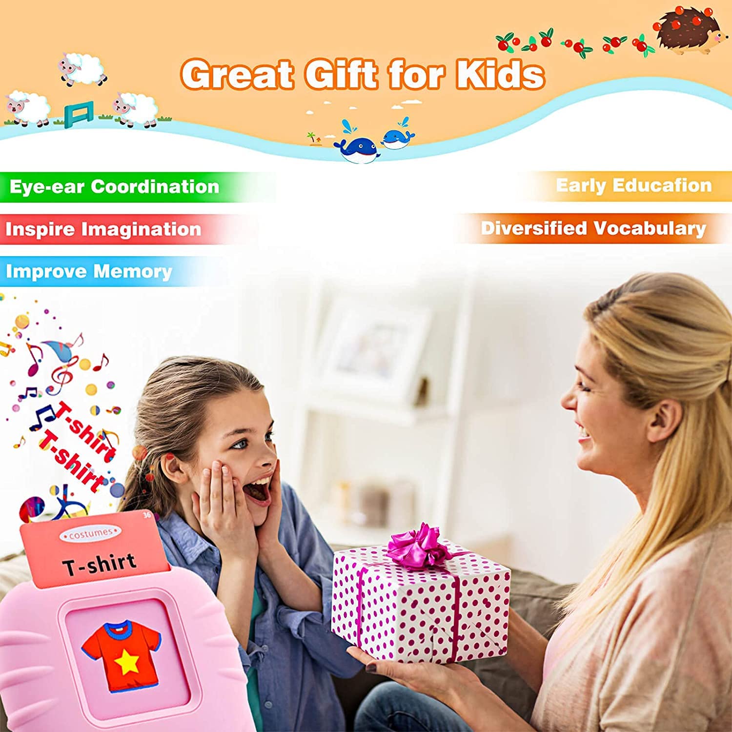 Keeda Educational Learning Flash Cards for Toddlers 2-4 Years - 112 Double-Sided Sight Words Flash Cards with Talking Feature - Autism & Speech Therapy Toys for Kindergarten Boys & Girls (Pink) - Perfect for Early Childhood Education, Homeschooling & Special Needs Development