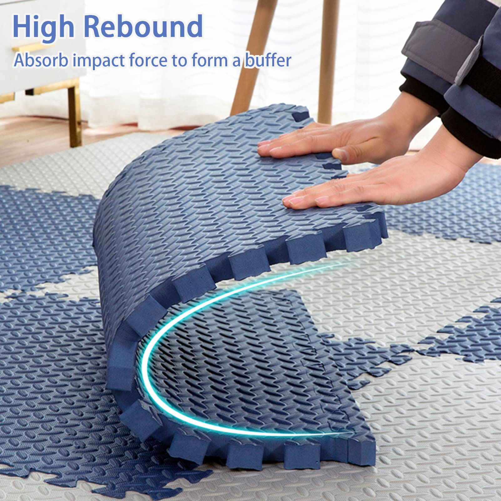 12-Piece Interlocking EVA Foam Floor Mat Set - 1/2 Inch Thick Puzzle Tiles with Borders, Non-Slip Gym & Playroom Rug (24x24 Inches, Navy Blue) - Perfect for Kids Play Areas, Home Gym Flooring & Nursery Protection