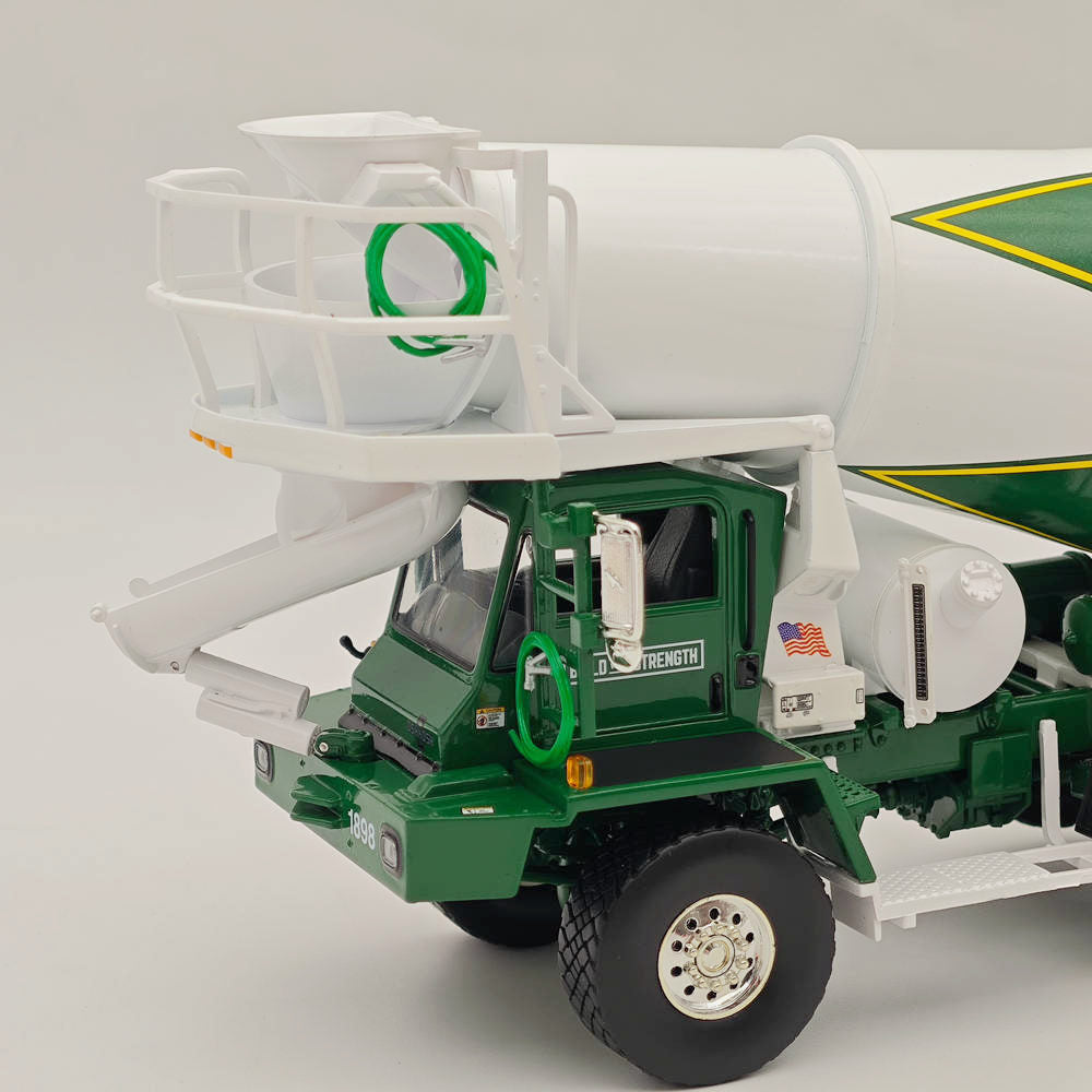 1/34 Scale Oshkosh Front Discharge Concrete Mixer Truck - Green Diecast Metal Replica Model (19-4245) - Perfect for Collectors, Construction Enthusiasts & Kids' Play Scenes