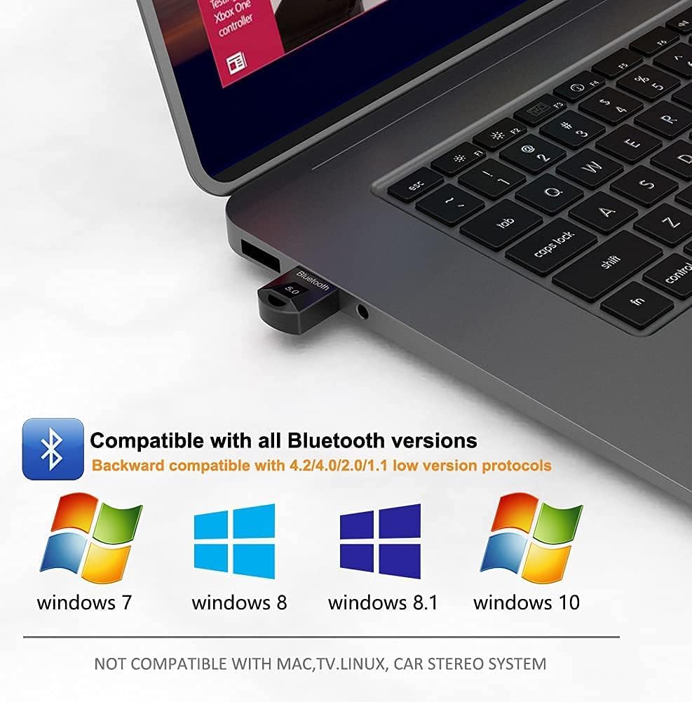 Bluetooth 5.0 USB Receiver Adapter for Wireless Keyboard Mouse Headphones - Realtek Chip, Plug & Play, Windows 11/10/8.1 Compatible - Stable Connection for Home Office & Gaming Setup