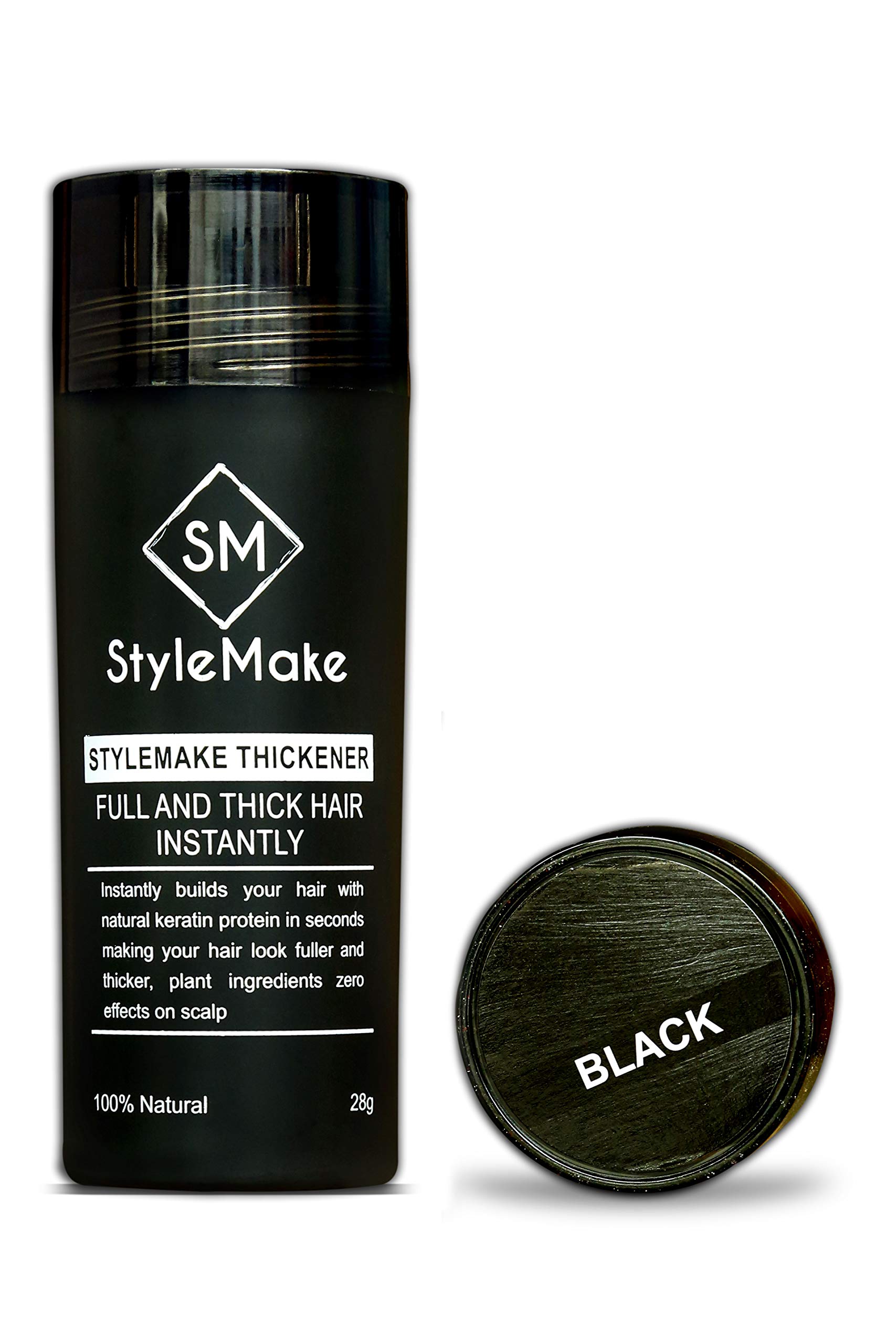 StyleMake Hair Thickening Fibers for Men & Women - Volumizing Hair Loss Concealer for Thin & Fine Hair | Undetectable Natural-Looking Coverage (Black, 28g) | Perfect for Daily Use, Special Occasions & Confidence Boosting