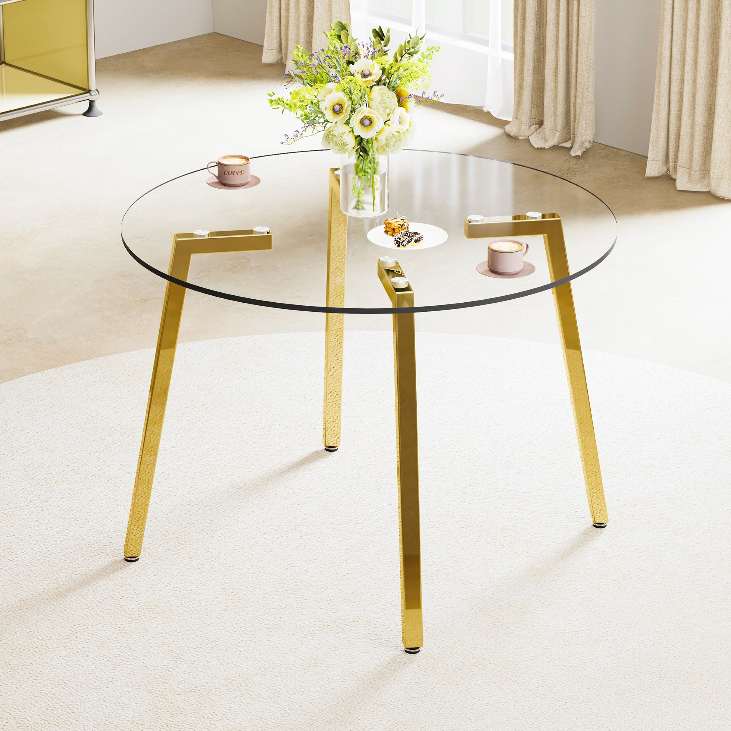 42.01 Inch Round Kitchen Dining Table for 4 - MDF Top with Wood Veneer & Rubberwood Legs - Perfect for Small Spaces, Breakfast Nook, and Cozy Family Meals