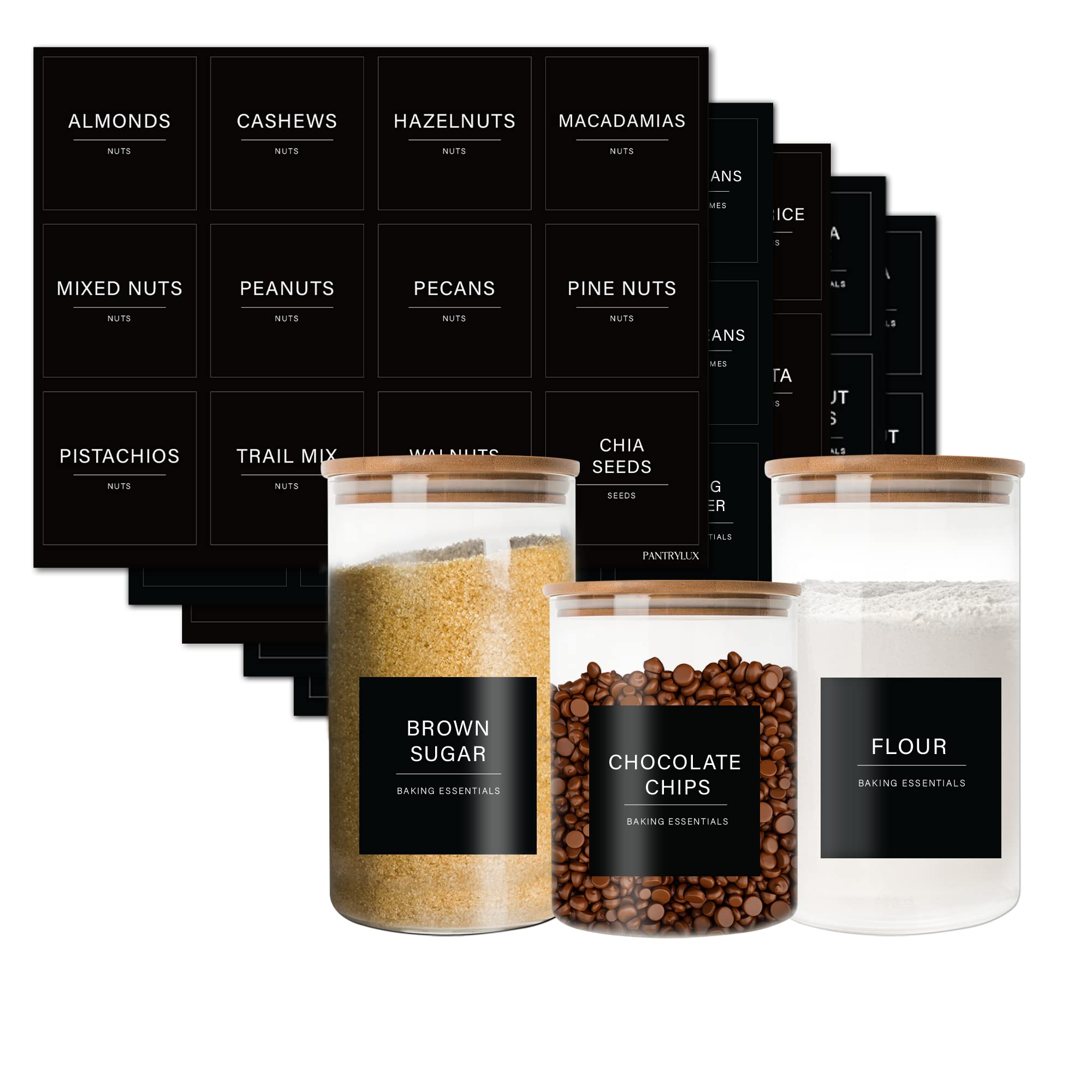 166 Minimalist Black & White Kitchen Pantry Labels for Food Containers, Storage Bins & Organizers - Perfect for Home, Office & Restaurant Use