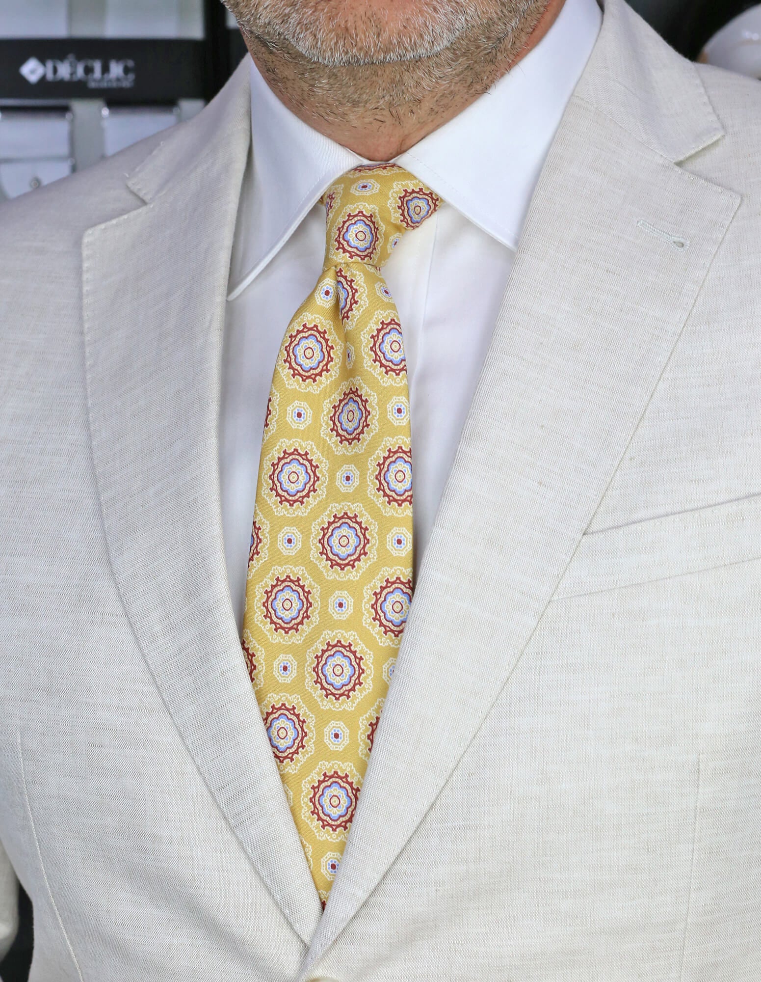 DÉCLIC Salerno Yellow Patterned Necktie for Men - Stylish Silk Tie for Business, Weddings & Formal Occasions