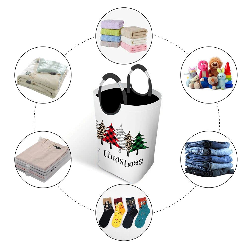 Wondertify Red Green Buffalo Plaid Leopard Christmas Laundry Hamper with Handles - Holiday Clothes Basket for Organizing Toys, Clothes & Storage - Perfect for Bedroom, Nursery & Holiday Decor