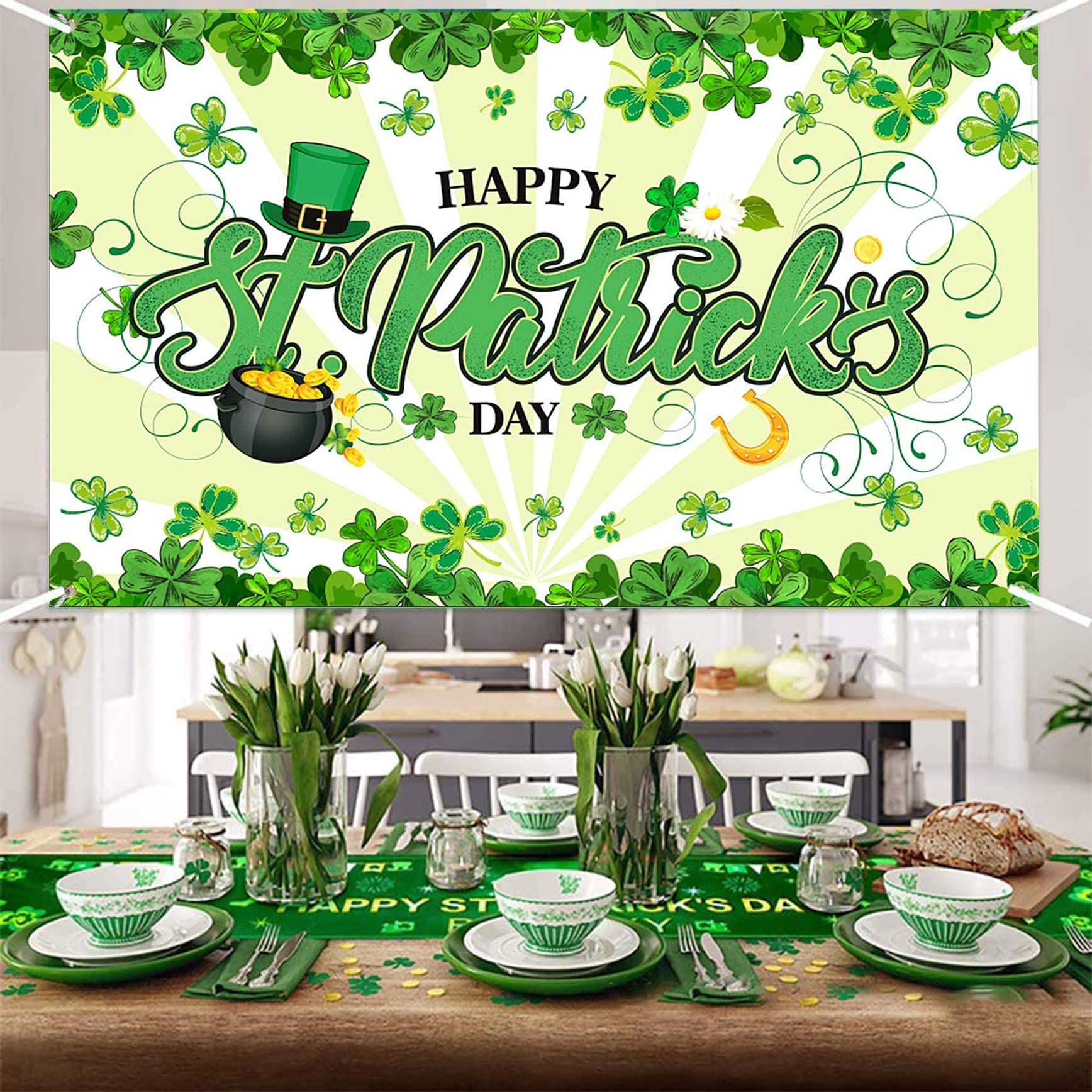 St. Patrick's Day Backdrop Banner - Green Clover Photo Background for Irish Luck Party Decor | Happy St. Patrick's Day Decorations for Photography, Home & Bar Celebrations
