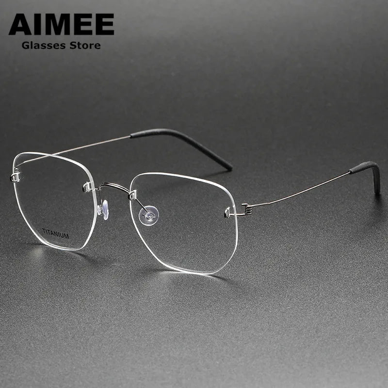 Stylish Aimee Women's Rimless Polygon Screwless Titanium Eyeglasses Frame 942358 - Lightweight & Durable for Work, Reading & Fashion