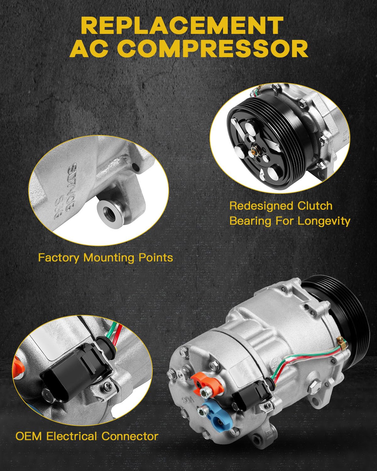 INEEDUP AC Compressor & A/C Clutch Compatible with 1999-2001 VW Golf Jetta 1.8L 1.9L 2.0L - Replacement for Broken Car Air Conditioning Parts - Perfect for Summer Cooling & Auto Repair