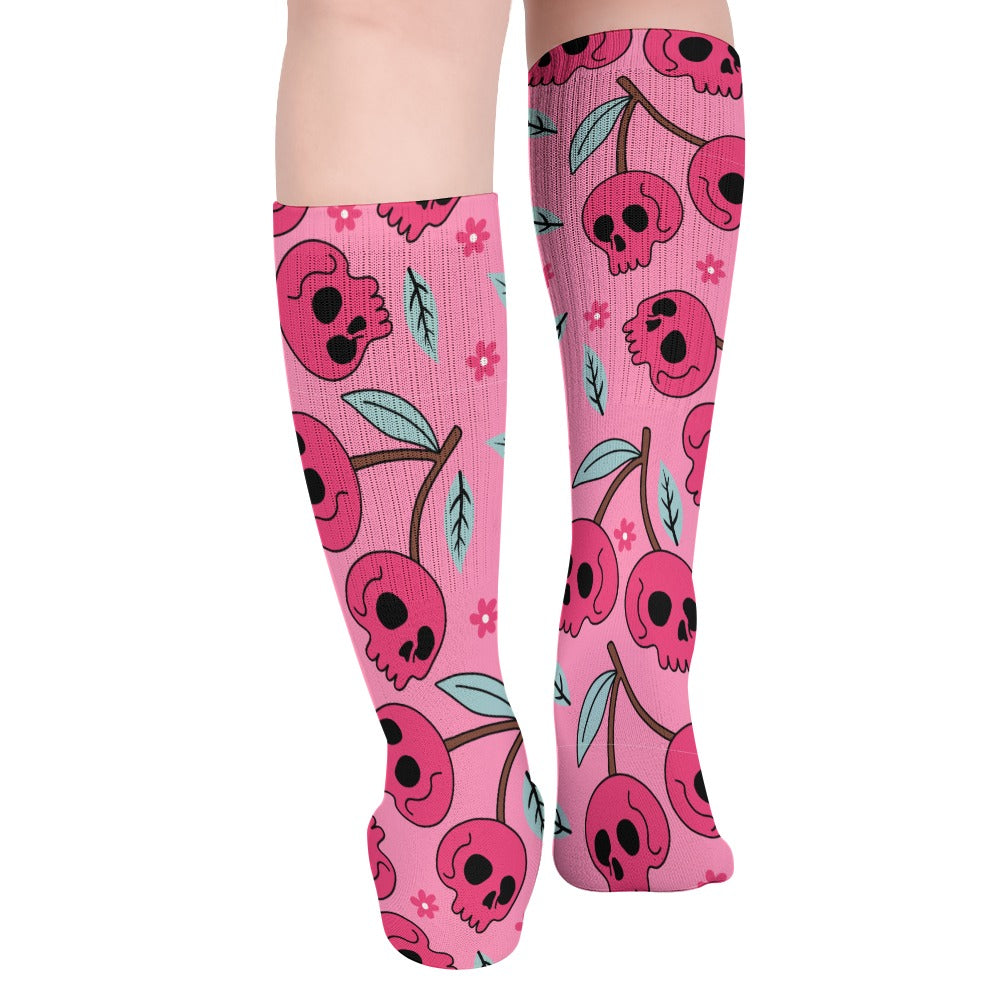 **Breathable Cherry Skull Pattern Stockings (5-Pack) - Comfortable & Stylish for Cosplay, Halloween, and Gothic Fashion**